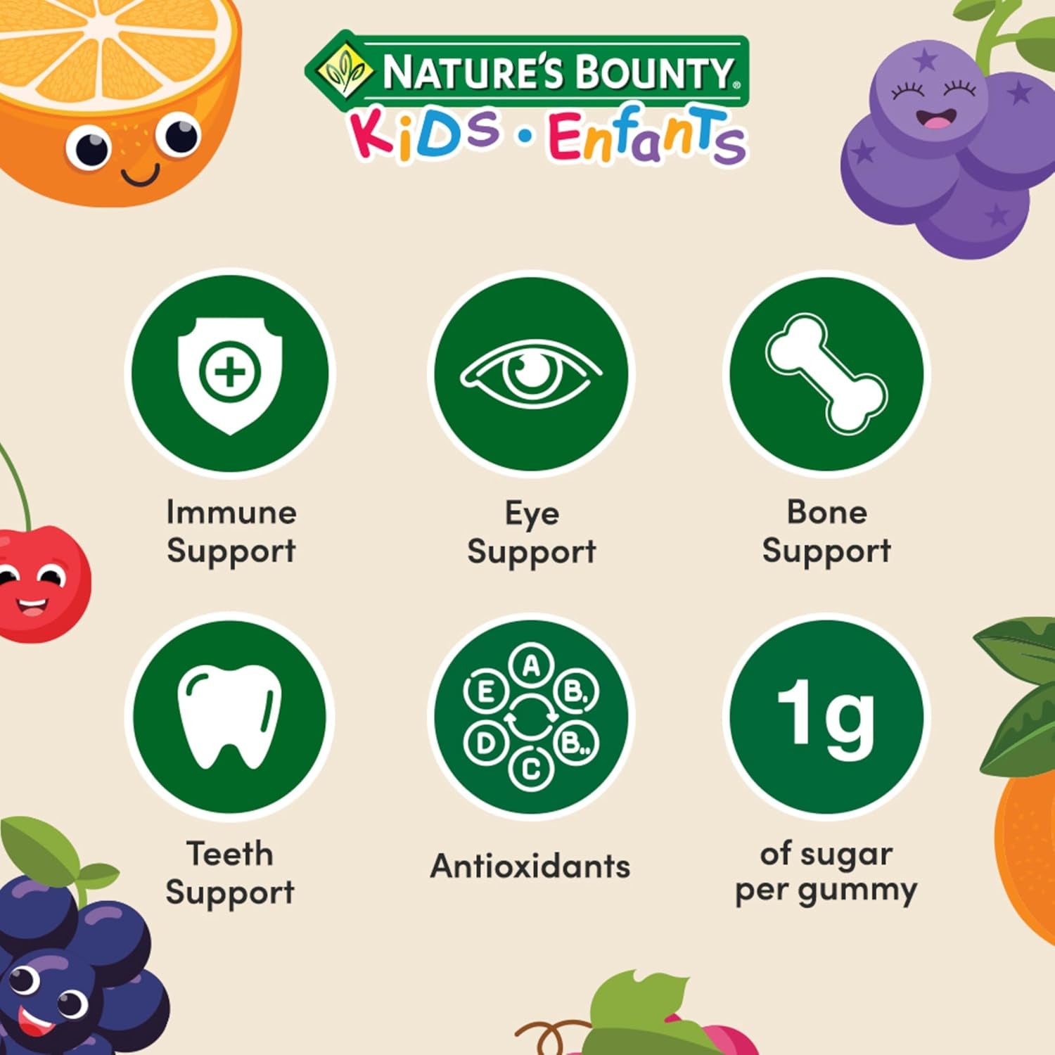 KIDS Mighty Multi, Only 1G Sugar per Gummy, Supports Immune System, Eye Health, Bones, & Teeth, Source of Antioxidants, Gluten-Free, Cherry, Grape & Orange-Flavoured Gummies, 375 G