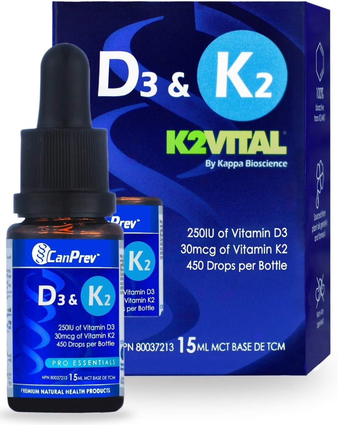D3 & K2 Drops - MCT Base 15Ml- Liquid Vitamin D3 with K2 for Enhanced Absorption- Supports the Development and Maintenance of Bones and Teeth