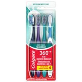 Colgate 360 Adult Toothbrush, Medium (Pack of 4), Experience Deep Clean, 4-in-1 Bacteria Removal, Multiheight Floss-Tip Bristle Design Cleans Between Teeth