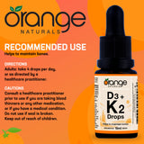 Orange Naturals - Vitamin D3+K2 Drops 250IU 15ml, 75-Day Supply - Natural Orange Flavour - Support Bone, Teeth Health, Maintain Muscle, Enhanced Absorption and Prevent D Deficiency Cholecalciferol