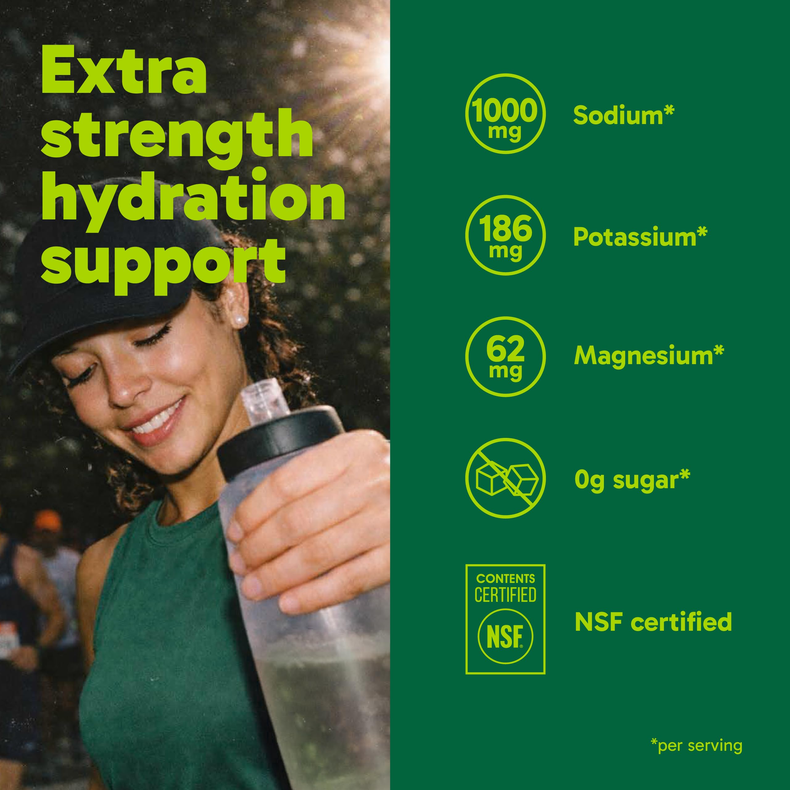 Organika Canadian-Made Electrolytes Extra-Strength Powder, NSF Certified, Lemon Lime Flavour, 1000 mg Sodium, Sugar-Free Hydration & Recovery, 180 g, 30 Servings