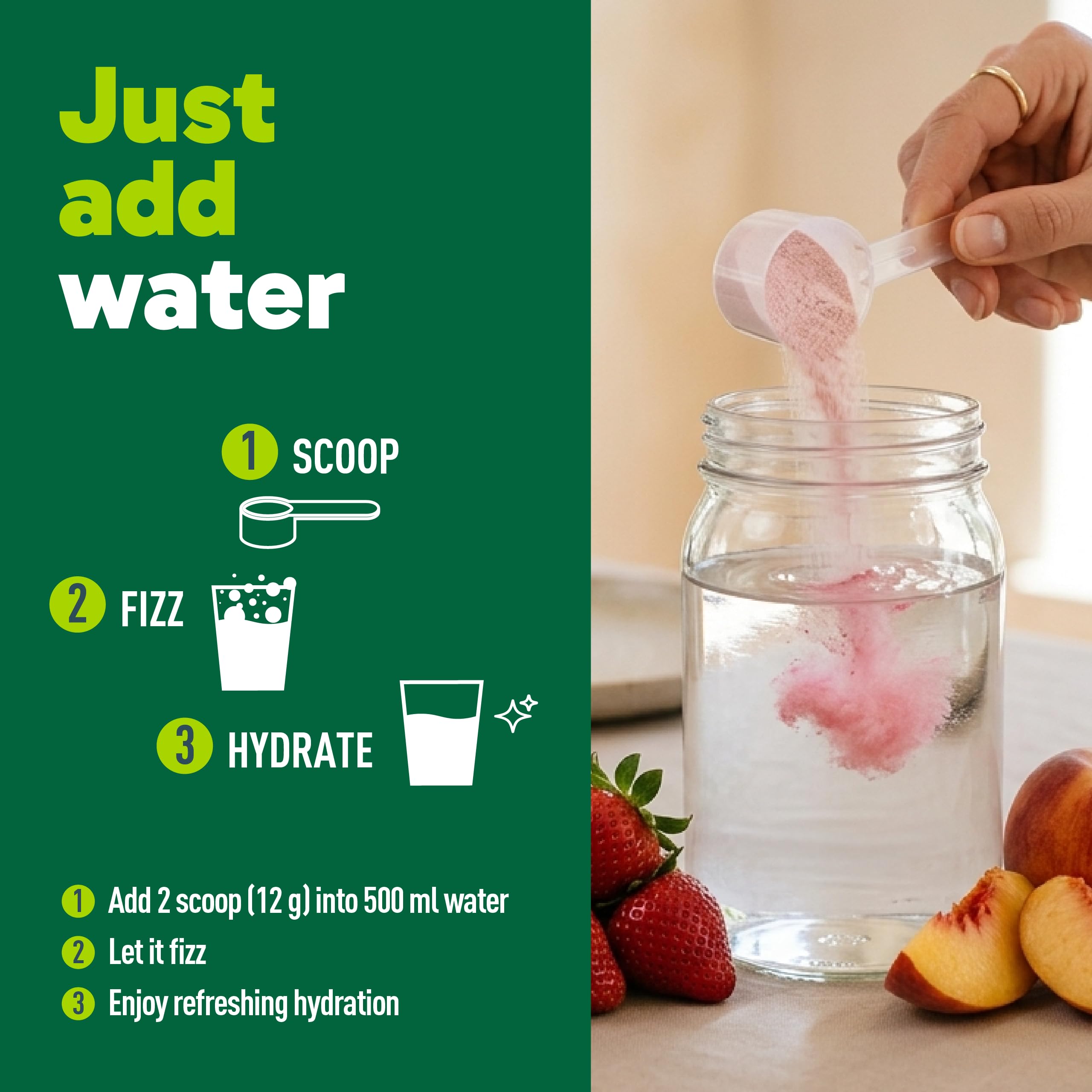 Organika Canadian-Made Electrolytes + Enhanced Collagen - Strawberry Peach Flavour - Sugar-Free Hydration | 5g Protein + 100% of Daily Vitamin C - 360g, 30 Servings