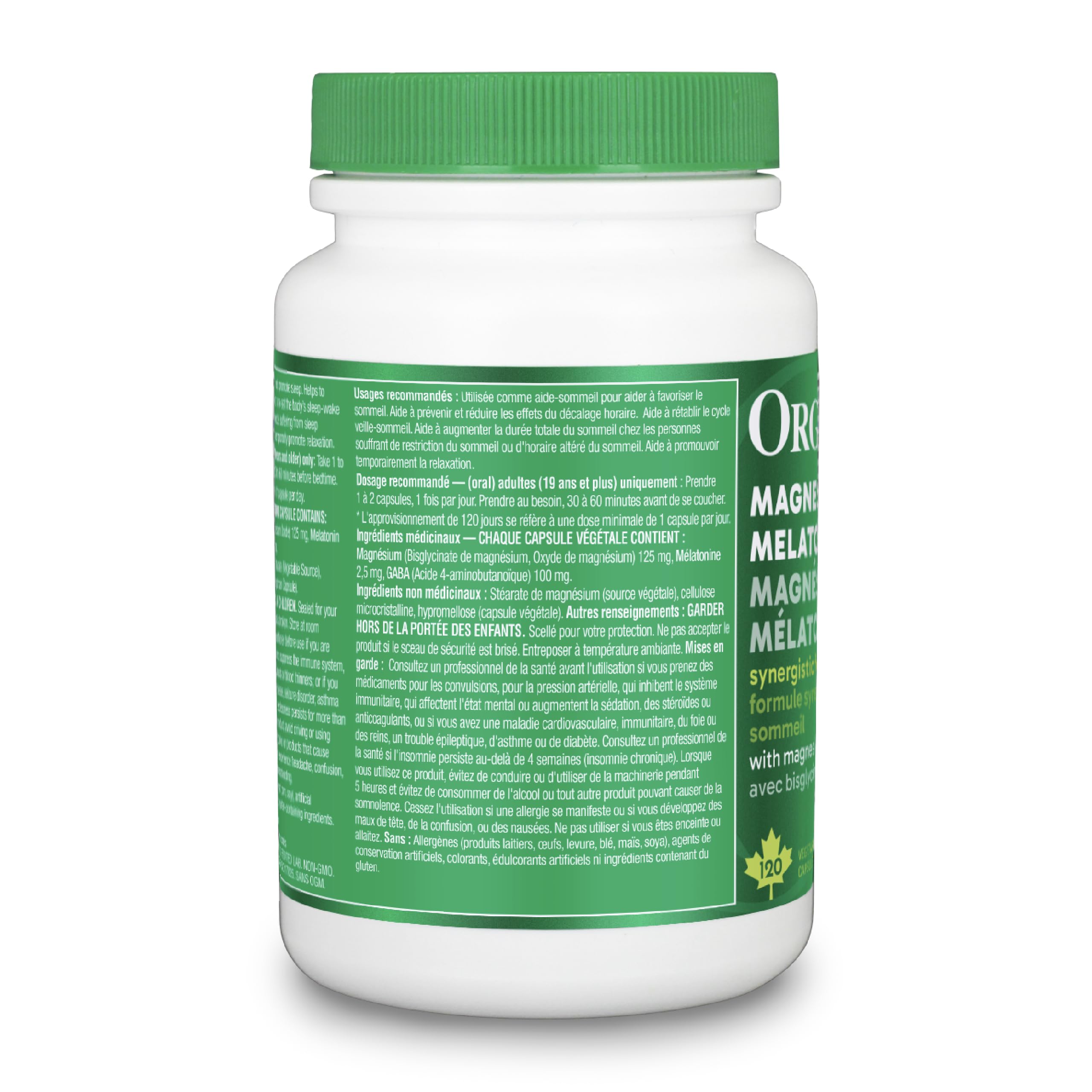 Organika Magnesium + Melatonin + GABA – Natural Sleep & Relaxation Support– Helps Calm the Mind, Ease Muscle Tension & Promote Restful Sleep–125mg Magnesium, 2.5mg Melatonin, 100mg GABA – 120 Capsules