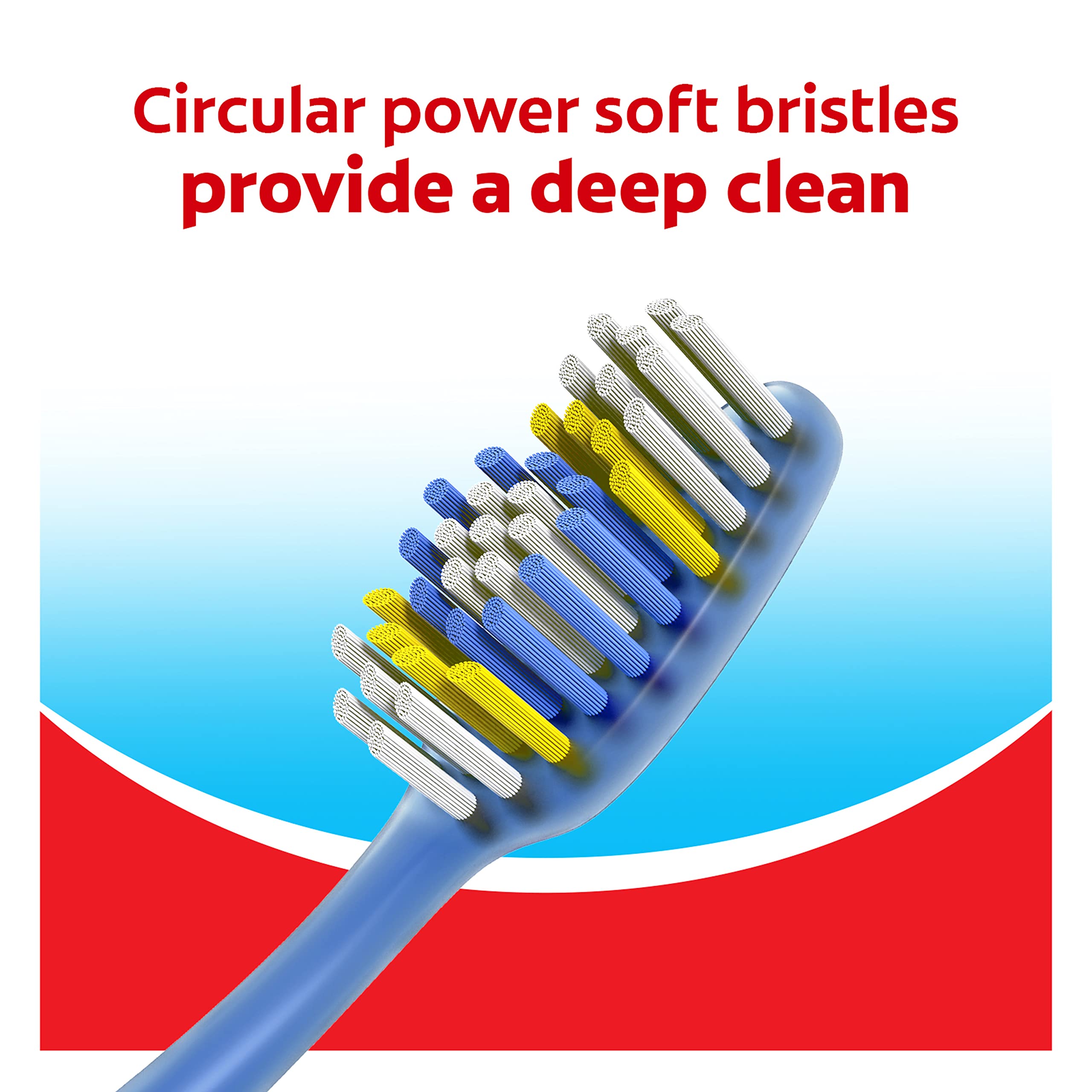 Colgate Extra Clean Manual Toothbrush - Soft Bristle Tooth Brush for Adults with Circular Power Bristles for Stain Removal and Tongue Cleaner - Comfortable Grip Handle, Variety Pack - 6 Count