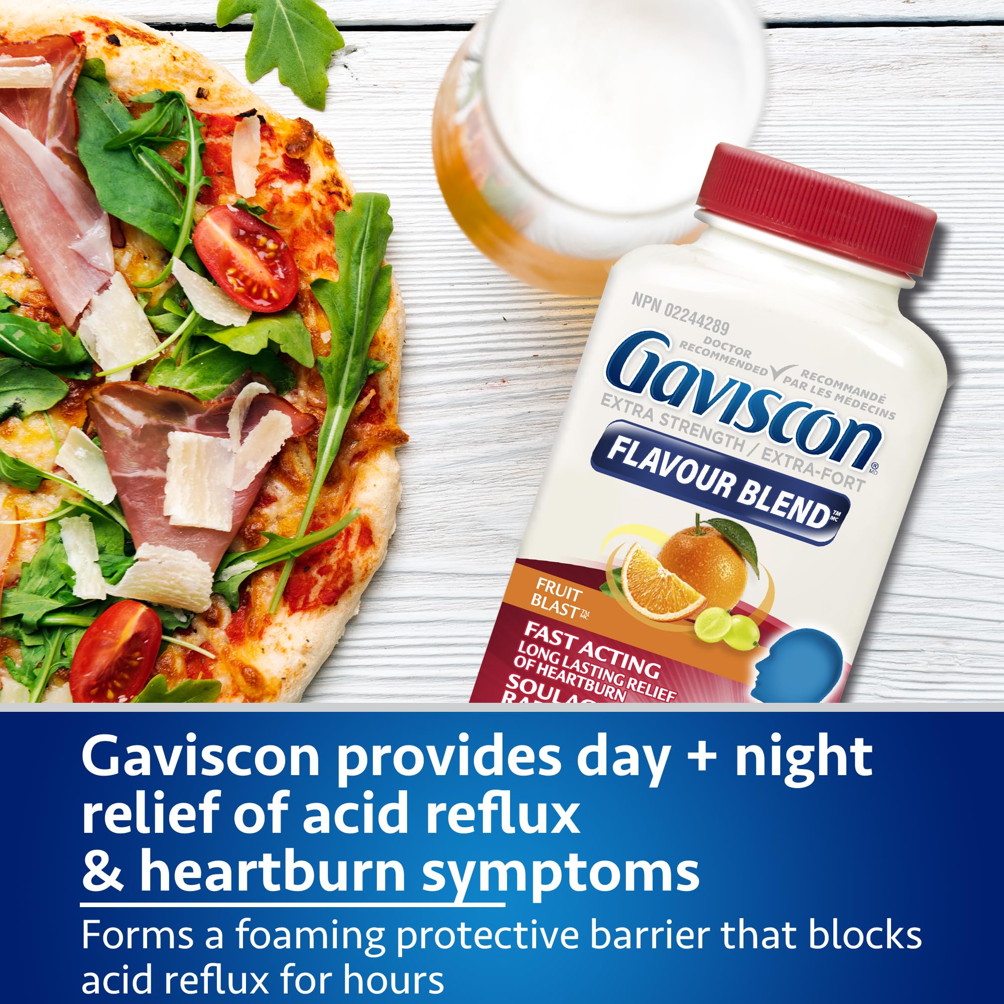 Gaviscon Extra Strength Tablets - Less Sugar, Fruit Blast, 25-Count - Chewable Foaming Antacid Tablets for Day and Night Heartburn Relief, Acid Reflux & GERD - Free from Aluminum, Lactose and Gluten
