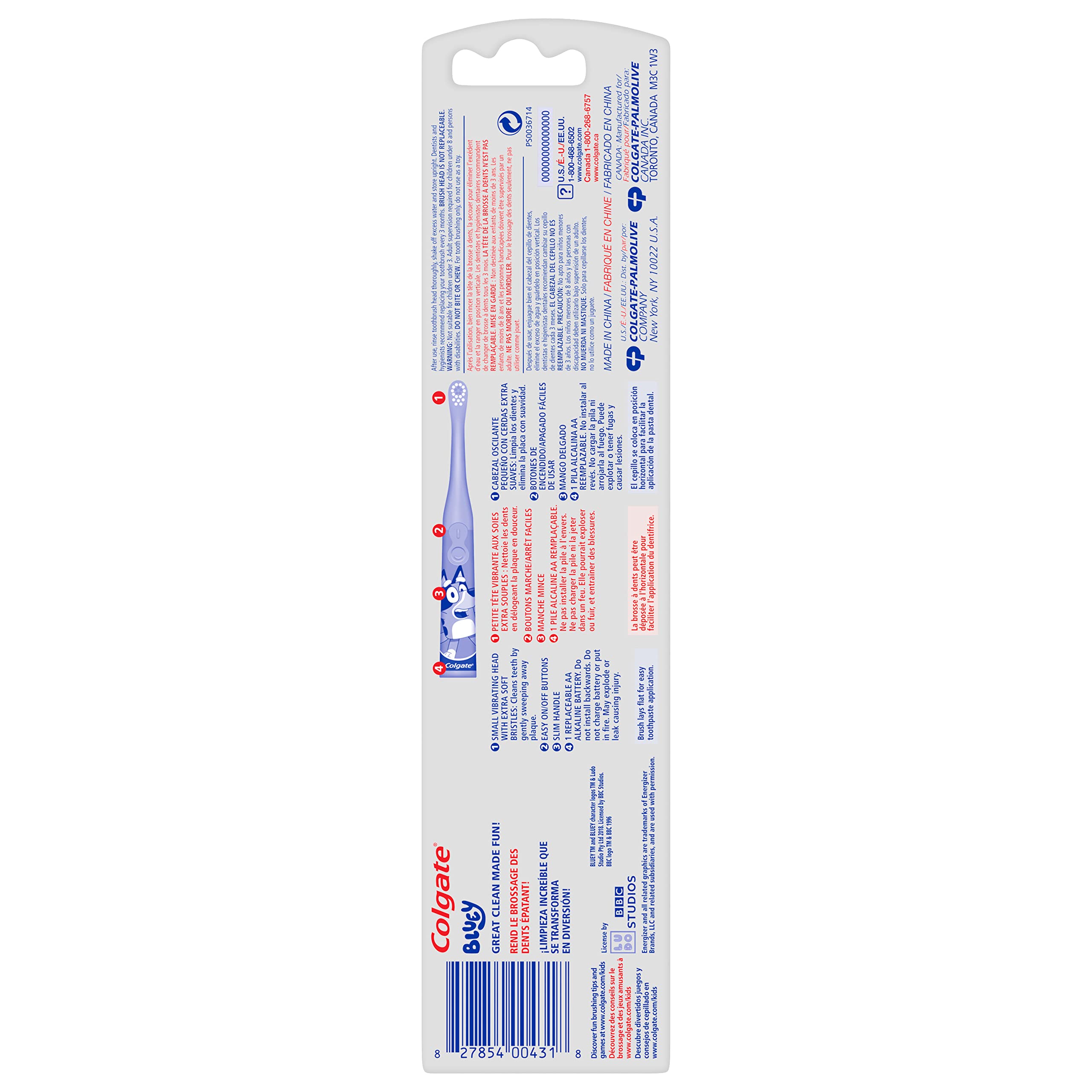 Colgate Kids Battery Powered Toothbrush, Bluey, Extra Soft, 1 Count (Pack of 2)