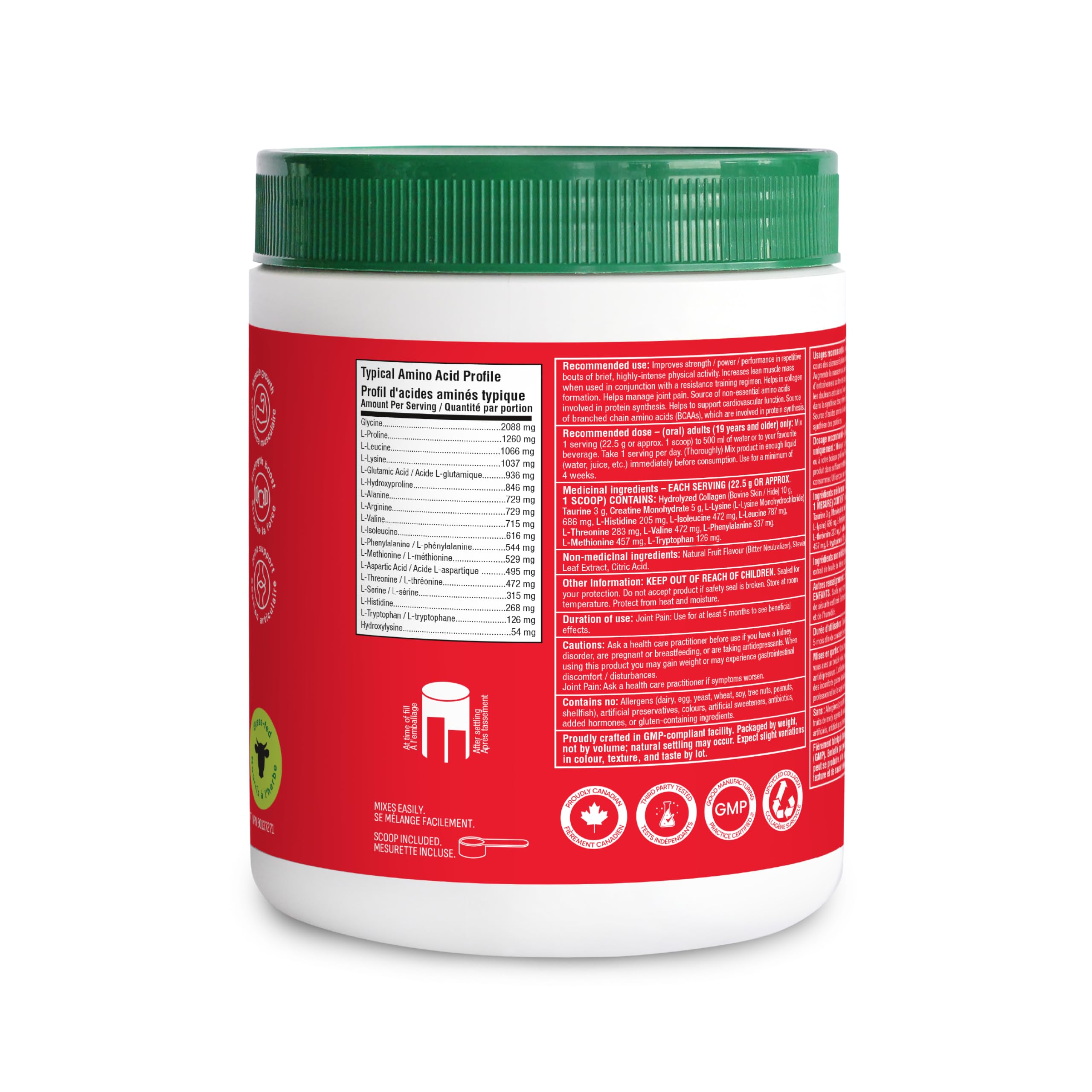 Organika Canadian-Made Enhanced Collagen Sport- 20g Collagen Protein + Creatine, Taurine, and Compete Amino Acid Profile- Promotes Muscle Growth, Strength, and Joint Health- Unflavoured- 517g