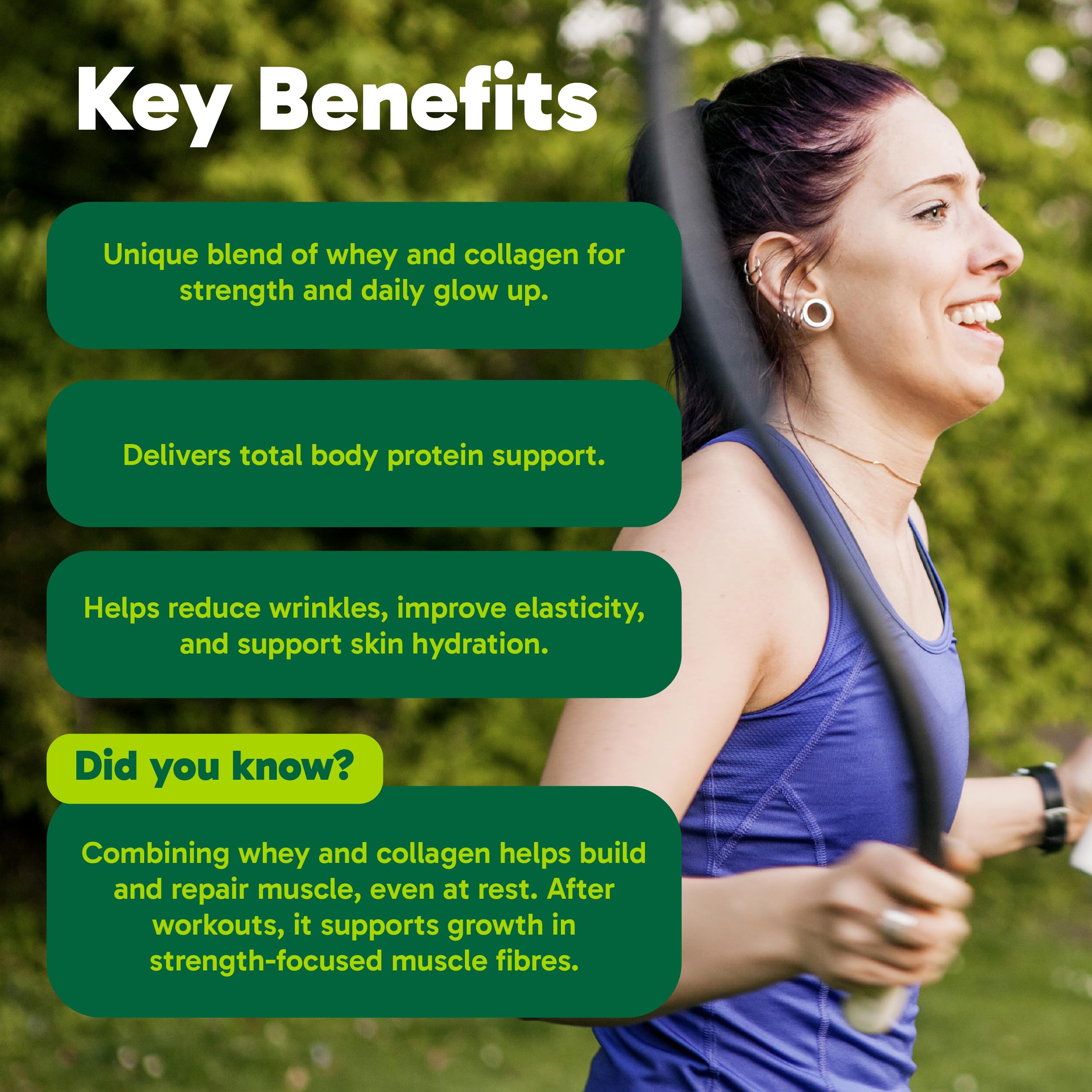 Organika Whey Protein Isolate Powder with Added Collagen Peptides and Probiotics for Easy Digestion- 21g of Protein, 5g of Fibre- Helps Build Strength and Lean Muscle + Aids Recovery- Unflavoured-580g