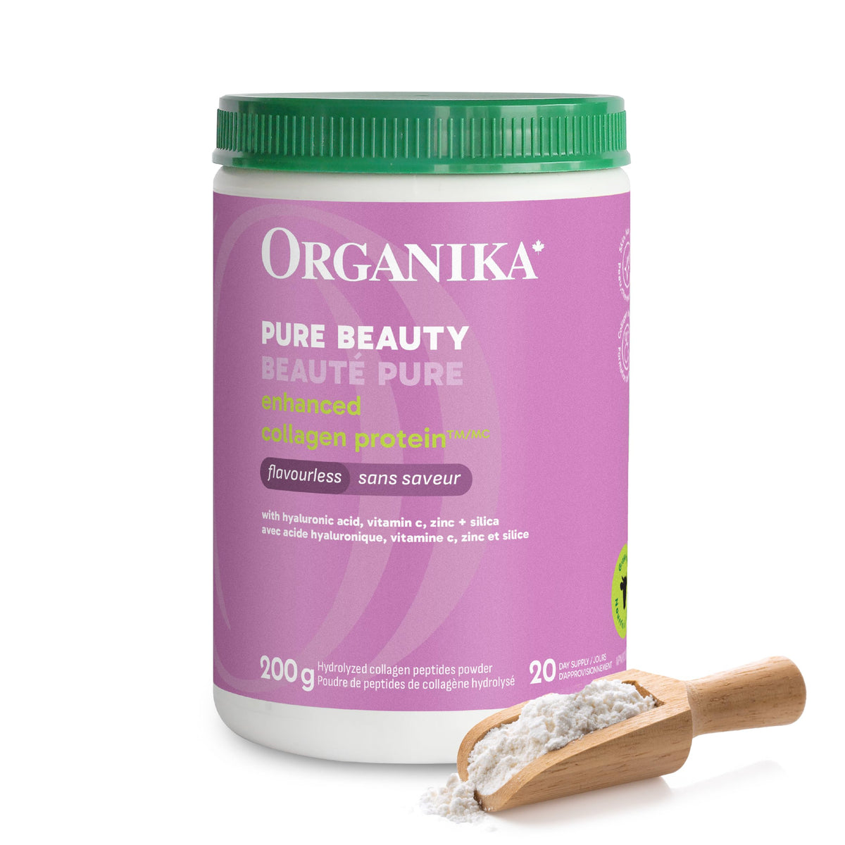 Organika Canadian-Made Enhanced Collagen Pure Beauty - Combination of Collagen, Hyaluronic Acid, Vitamin C, Zinc, and Silica- 200g