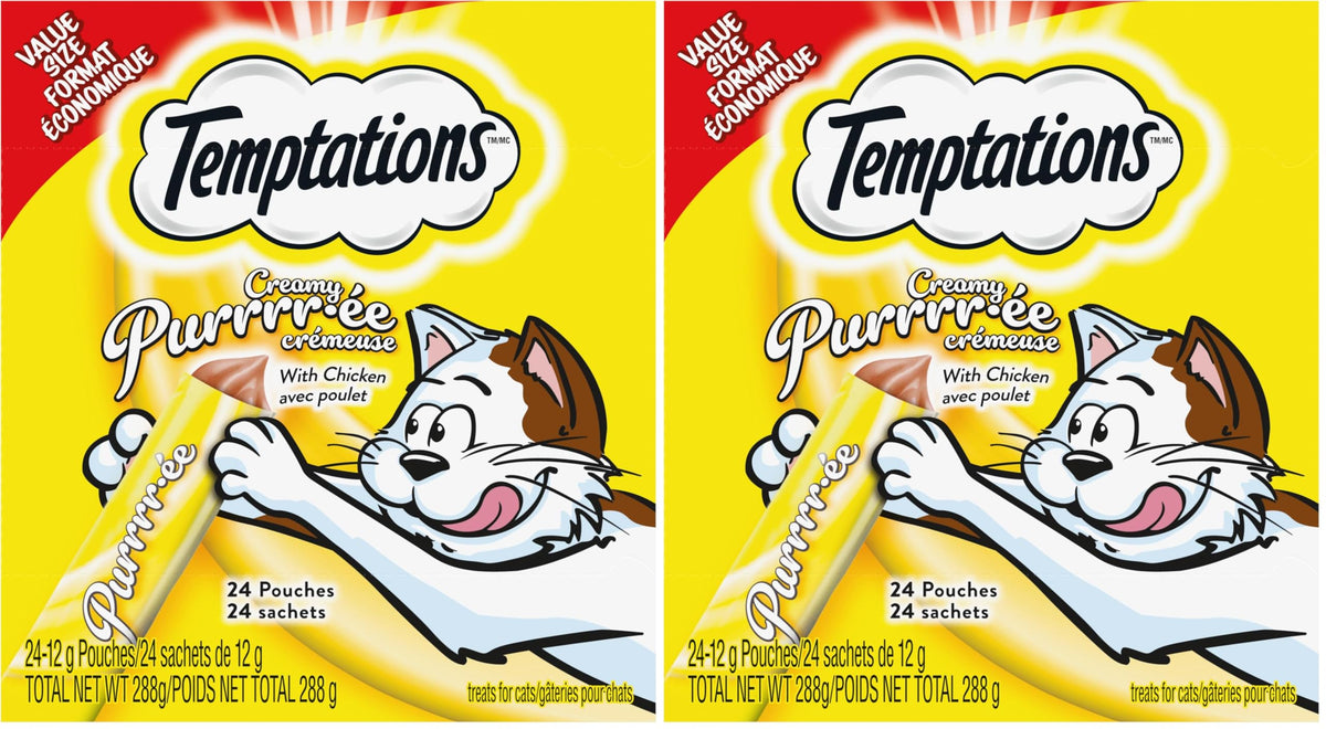Temptations Creamy Puree Adult Lickable Cat Treats with Chicken Multi Pack, 24 Pouches, 288g (Pack of 2)