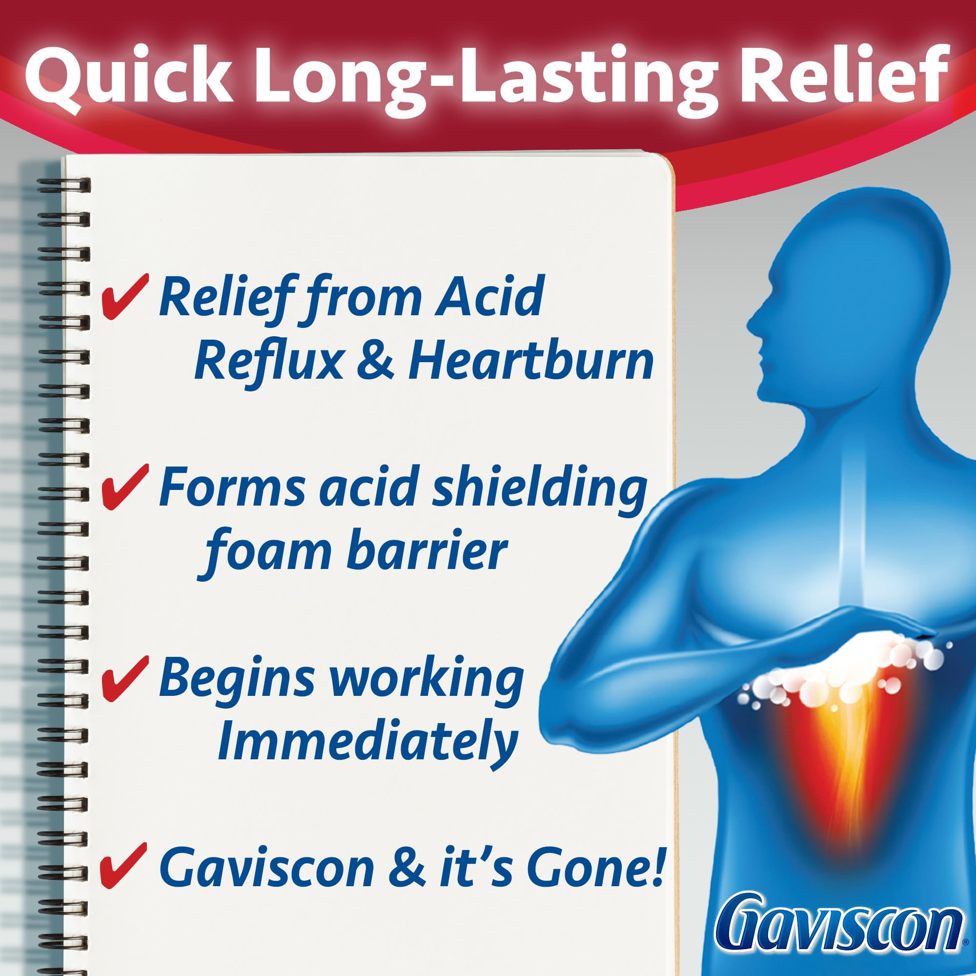 Gaviscon Regular Strength Tablets - 100 Count - Chewable Foaming Antacid Tablets for Day and Night Heartburn Relief, Acid Reflux and GERD Relief, Fruit Blend - Free of Aluminum, Lactose and Gluten