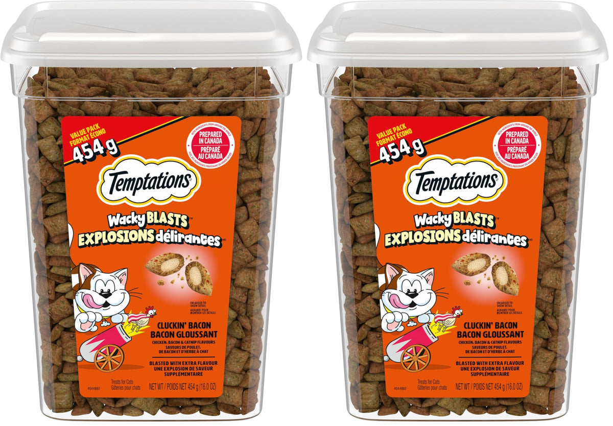 Temptations Wacky Blasts Cat Treats, Cluckin’ Bacon Flavour, 454g Tub (Pack of 2)
