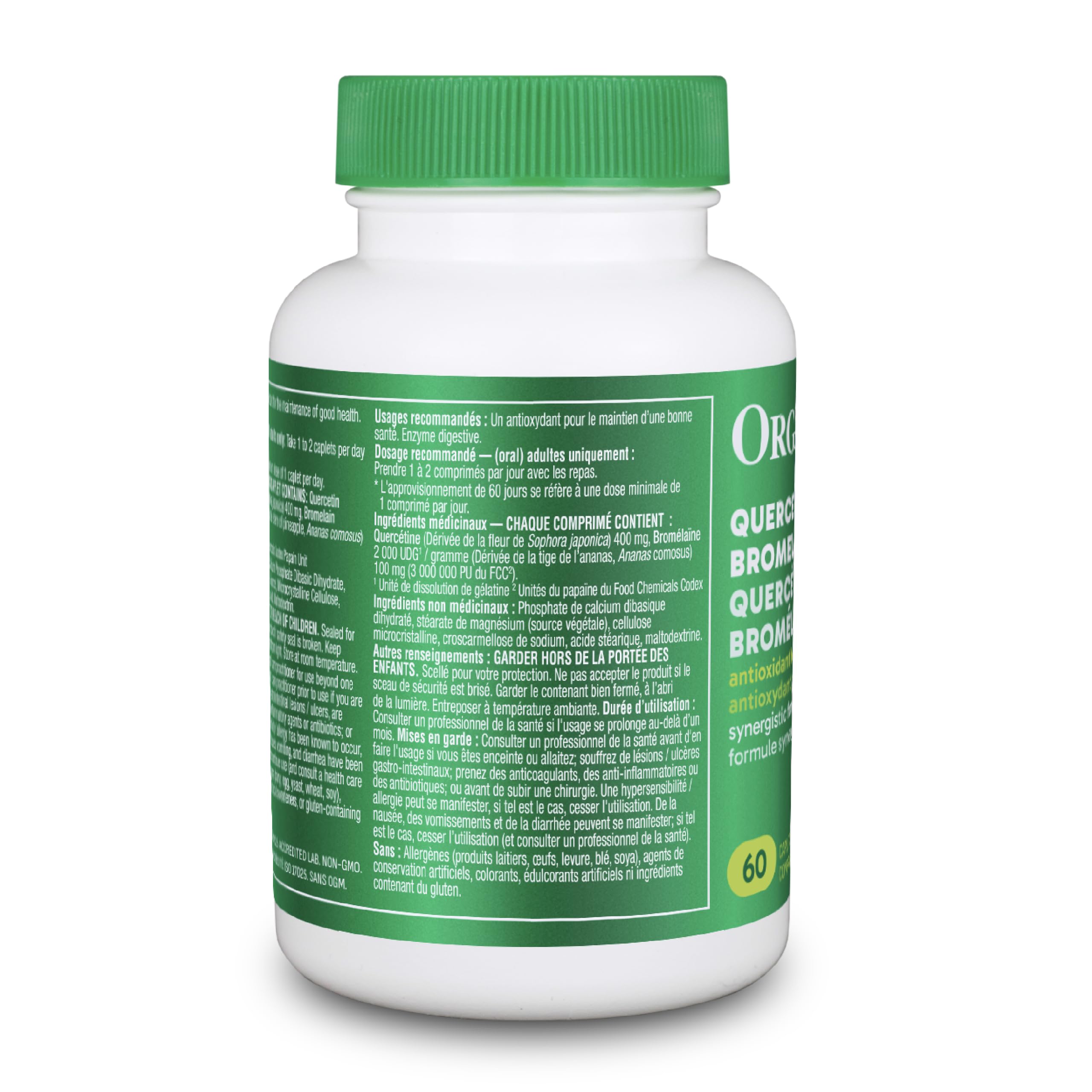 Organika Canadian-Made Quercetin with Bromelain- High Availability, Immune System Support, Allergy and Inflammation Support- 60tabs