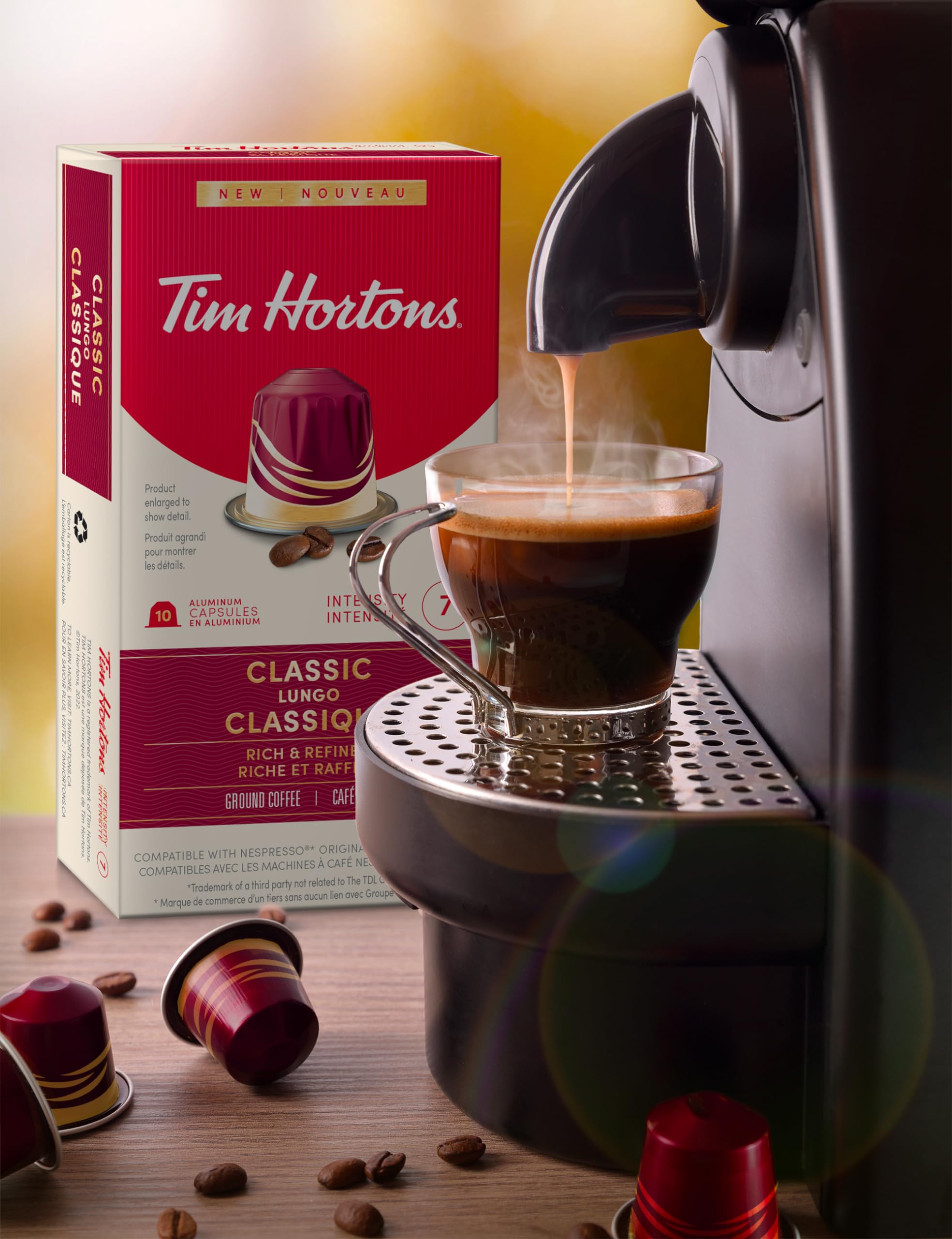 Tim Hortons Classic Lungo Capsules, Nespresso Original Line Compatible Capsules, 10 Count