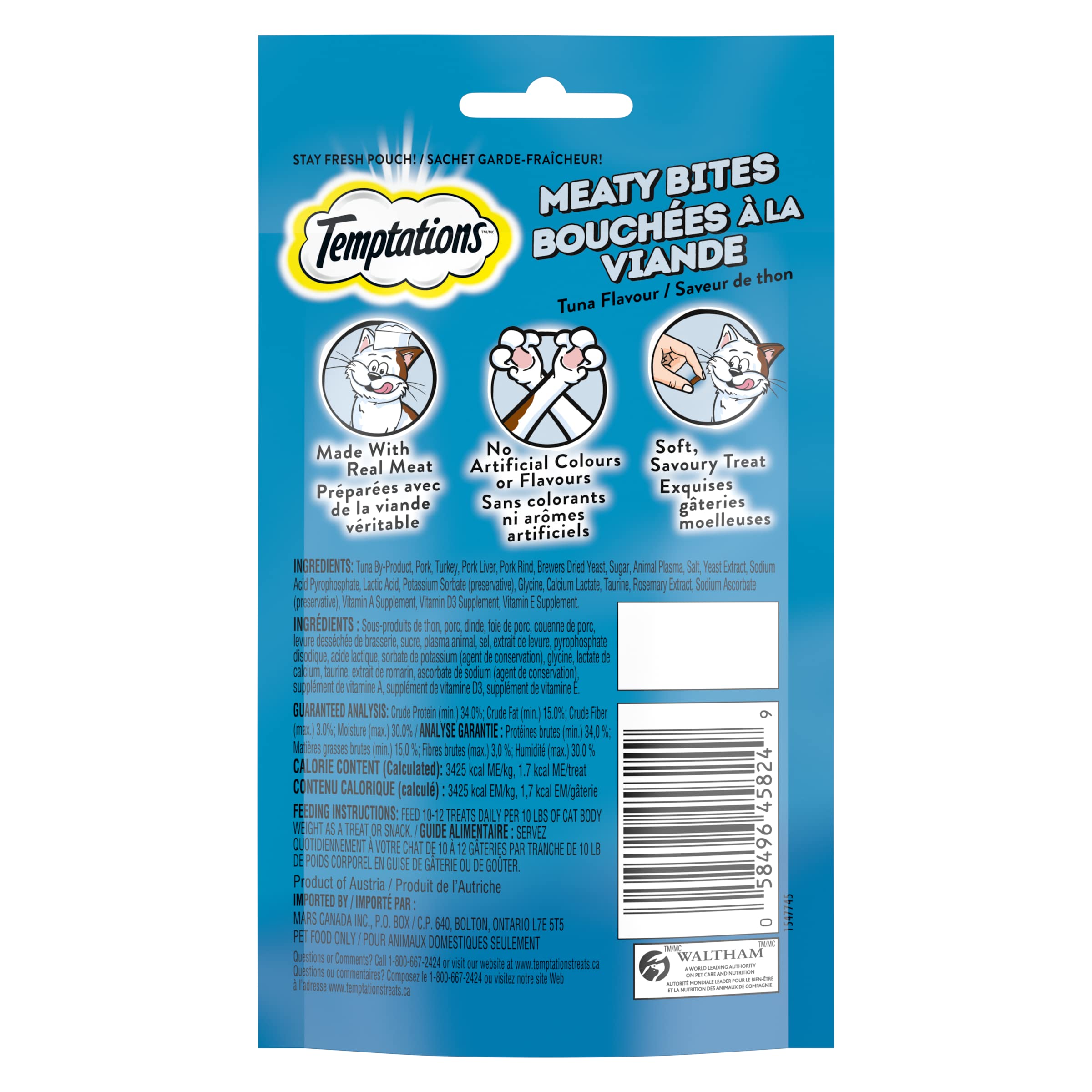 TEMPTATIONS Meaty Bites Cat Treats Adult, Tuna Flavour, 42.5g Pouch (7 Pack)