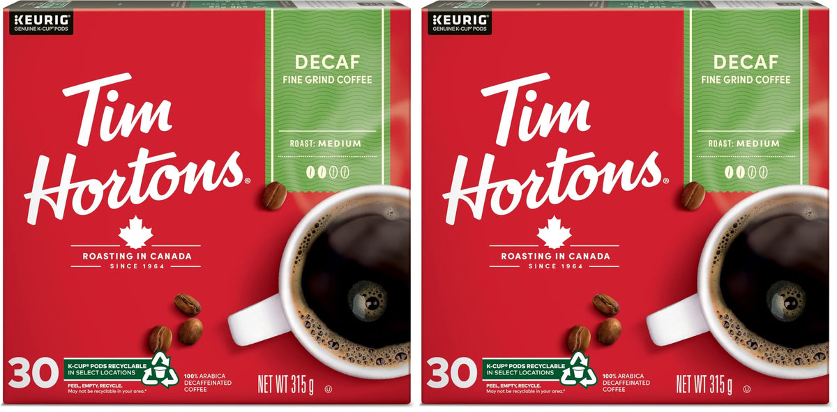 Tim Hortons Decaf Coffee, Single Serve Keurig K-Cup Pods, Medium Roast, 30 Count (Pack of 2)