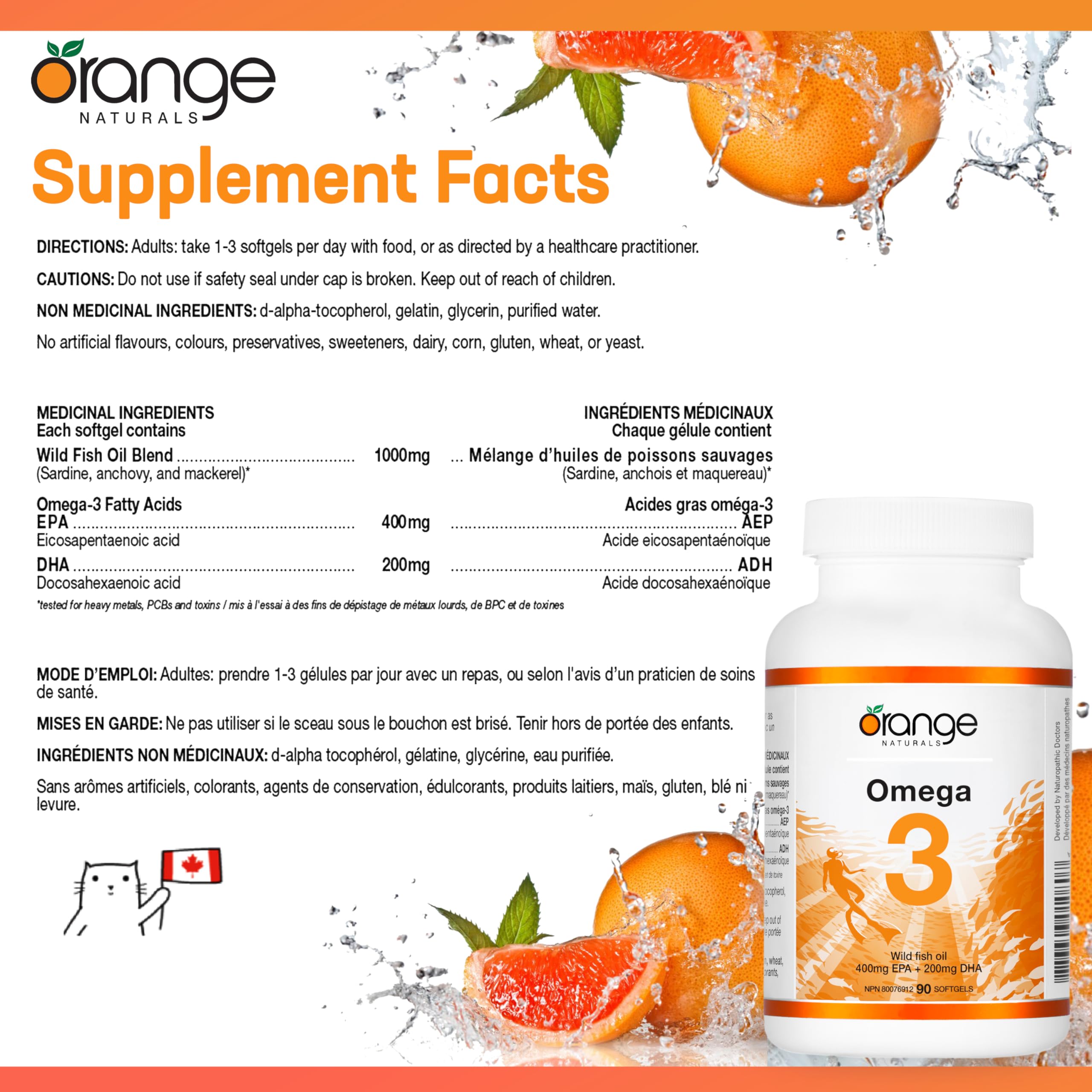 Orange Naturals - Omega-3 Fish Oil, 90 Softgels 90-Day Supply - Enhanced Brain & Cardio Health, Triple Strength Essential Fatty Acids, Non-GMO, High Potency EPA DHA, Support Heart & Cognitive Function