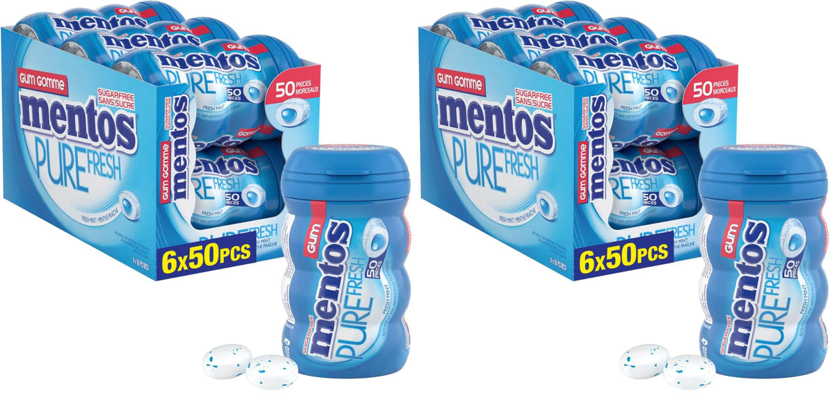 Mentos Pure Fresh, Fresh Mint Sugar-free Gum - Pack of 12 Bottles (300 Pieces)