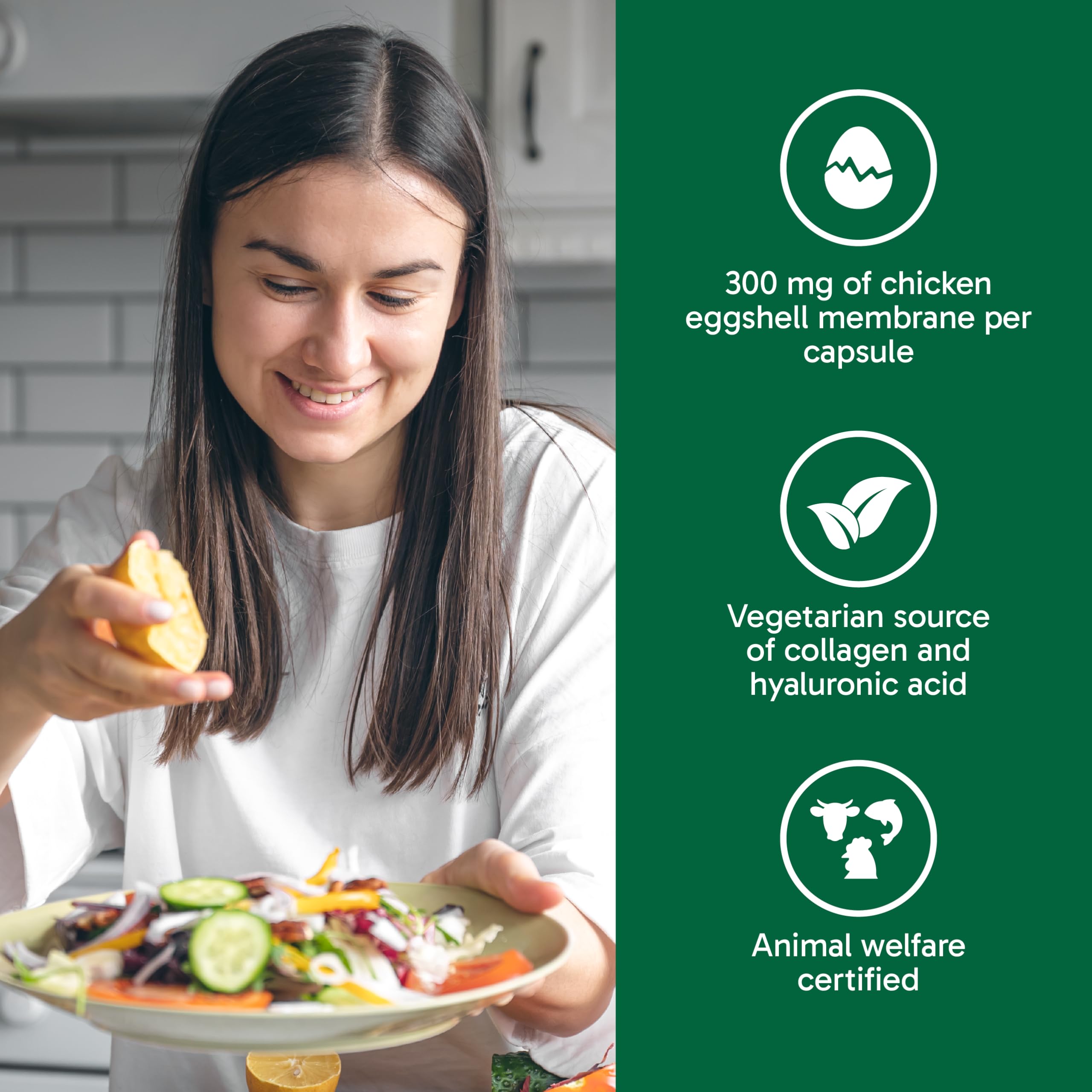 Organika Canadian-Made Vegetarian Collagen - Sourced From Natural Eggshell Membrane | For Healthier Skin, Hair, Nails and Joints - 60vcaps