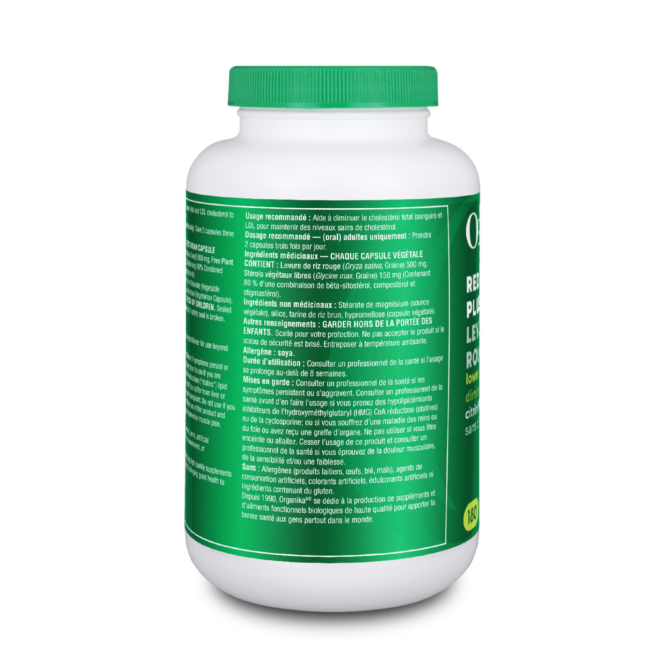 Organika Canadian-Made Red Yeast Rice Plus- Plant Sterols, Cholesterol Support- 180vcaps
