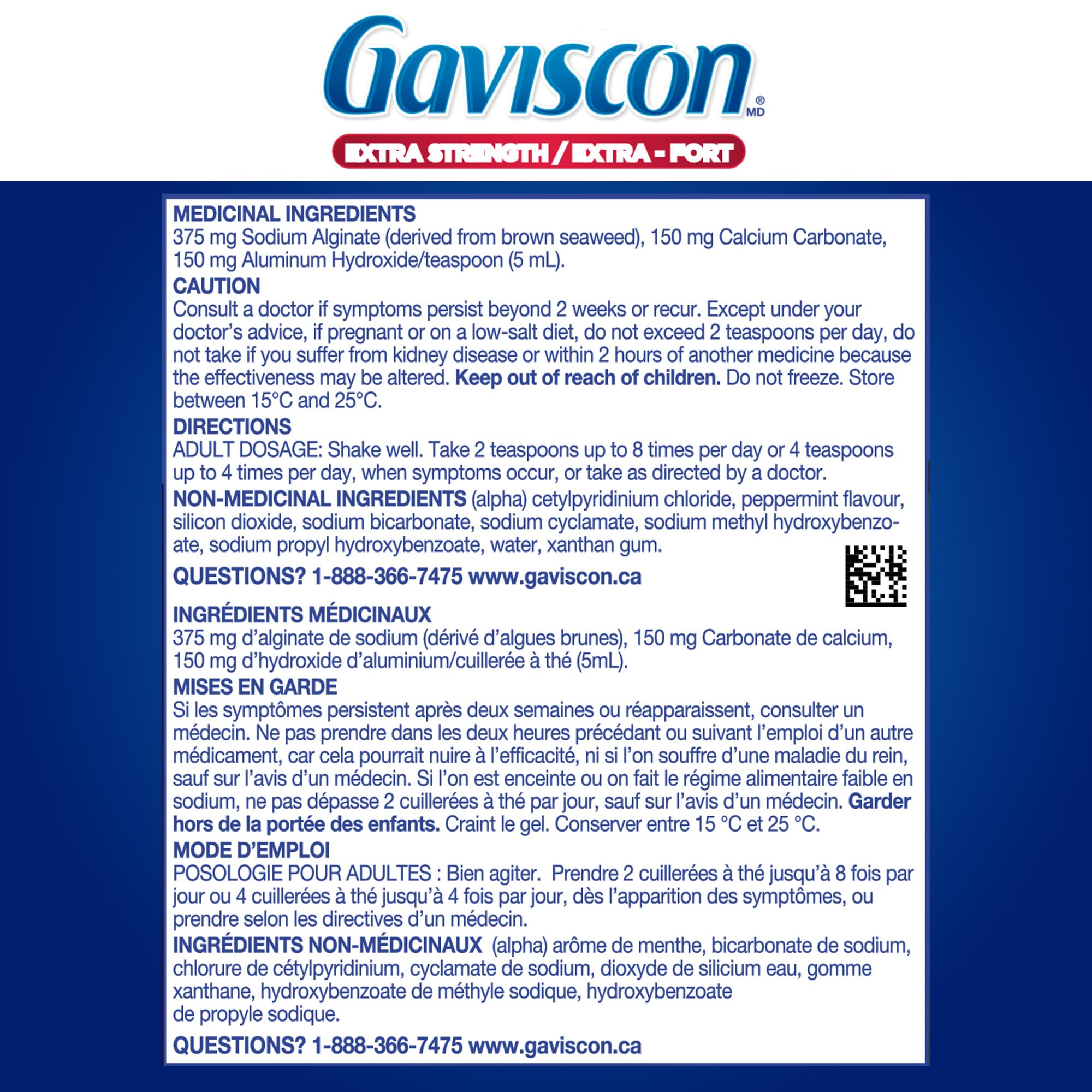 Gaviscon Liquid Extra Strength Antacid - 340 ml - Antacid Liquid for Day and Night Heartburn Relief, Acid Reflux and GERD Relief, Icy Mint- Free of Aluminum, Lactose and Gluten