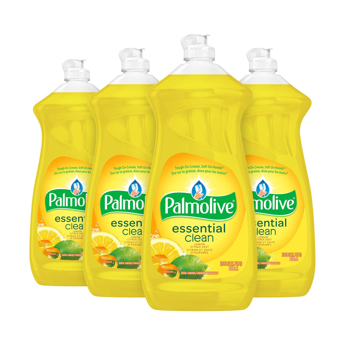 Palmolive Essential Clean Dish Soap Liquid, Lemon Citrus Zest Scent, 828 ML, Pack of 4, Amazon Exclusive Tough on Grease, Soft on Hands for Everyday Washing, Removes Food Particles & Grime