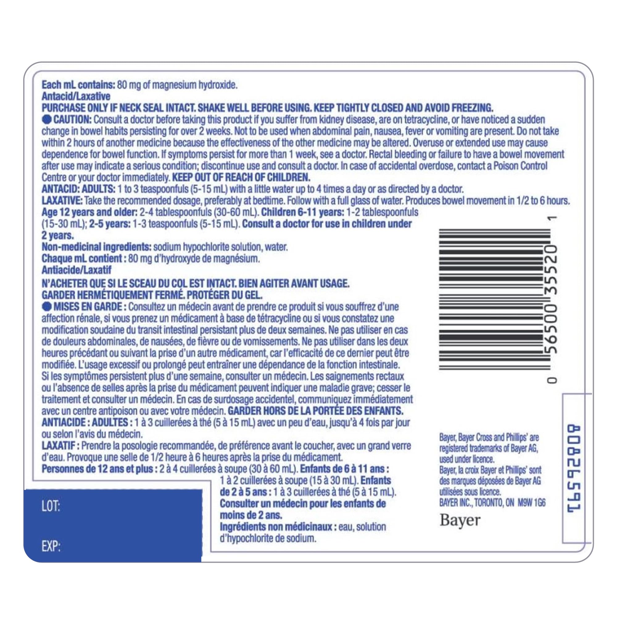 Bayer Phillips Milk of Magnesia Liquid, 350ml