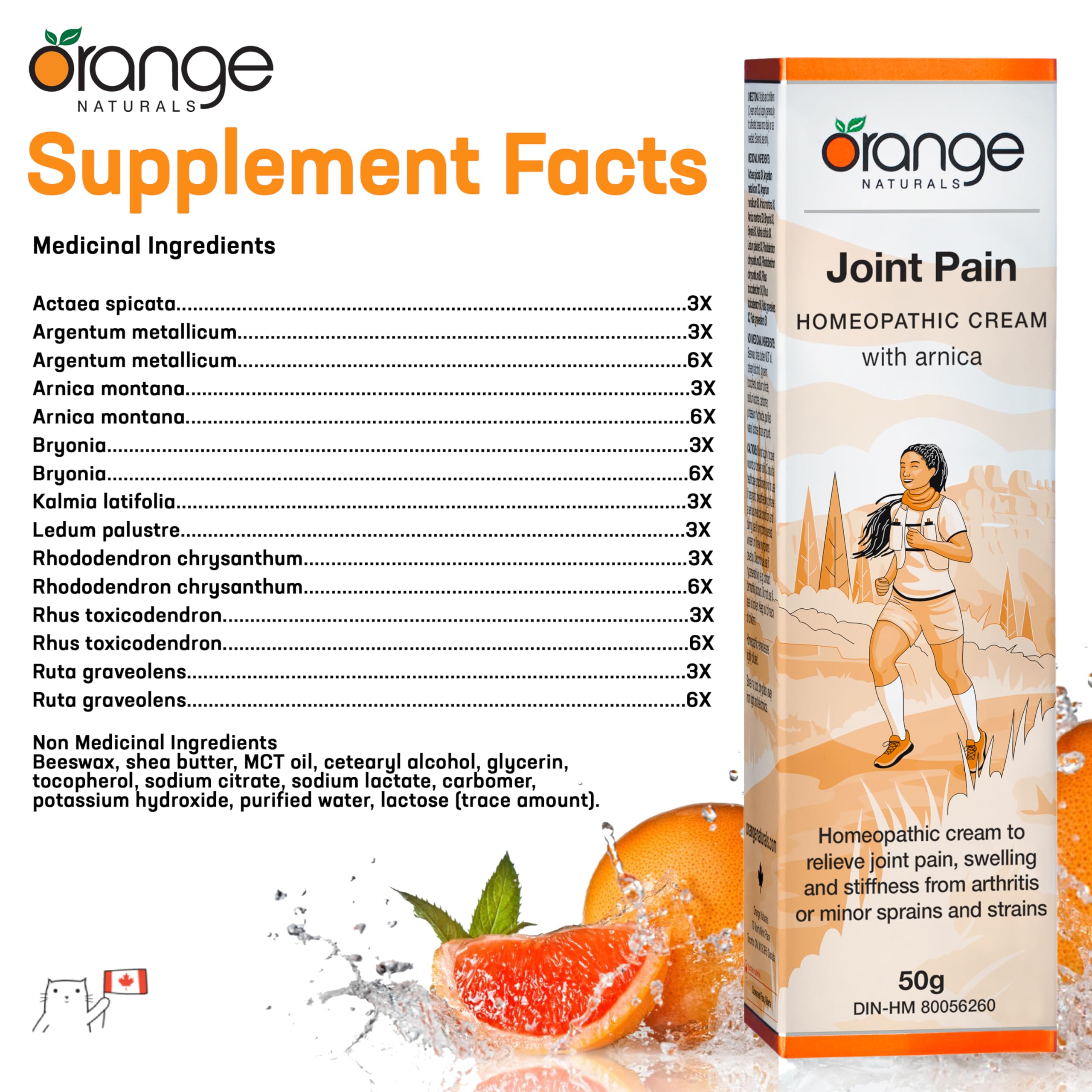 Orange Naturals Joint Pain Cream with Arnica, 50g – Soothing Relief for Muscle Strains, Bruising, Swelling & Sprains, Knee & Shoulder Pain – Non-Greasy Cream for Everyday Comfort