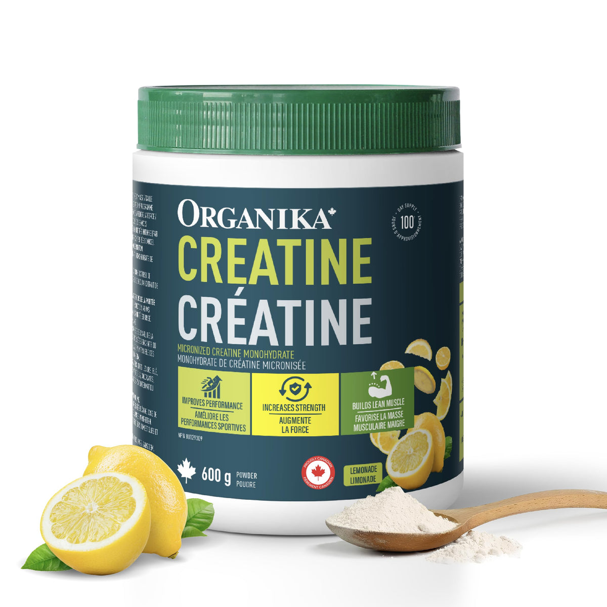 Organika Canadian-Made Creatine Powder- Lemonade- Pure Micronized Creatine Monohydrate - Helps Build Lean Muscle, Increase Strength, and Improved Recovery and Performance for Men and Women - 600g