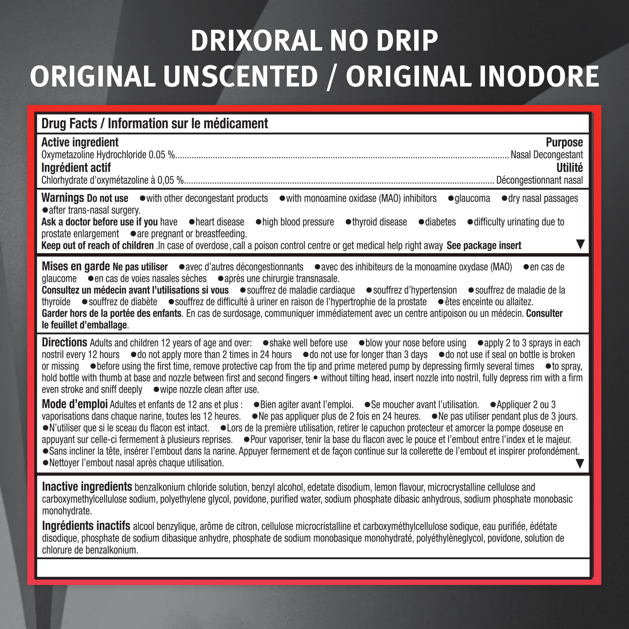 Drixoral No Drip Original Unscented Spray with Oxymetazoline, Reduces Swelling and Clears Congestion, Unblocks Noses, Helps Relieve Nasal Congestion, 15ml