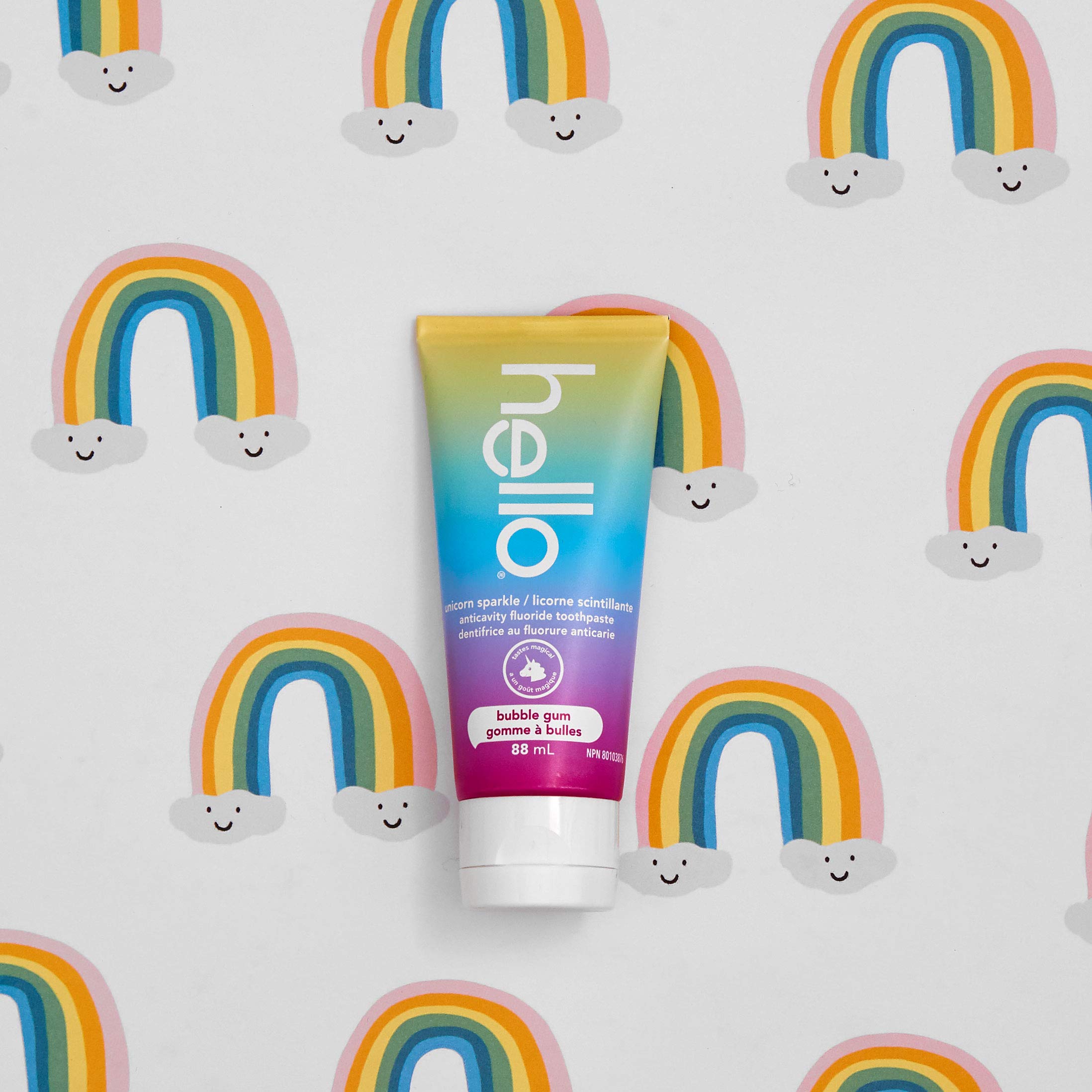 hello Kids Fluoride Toothpaste, Vegan and Sls Free, Unicorn Sparkle, Natural Bubble Gum, 88 mL (Pack of 2)