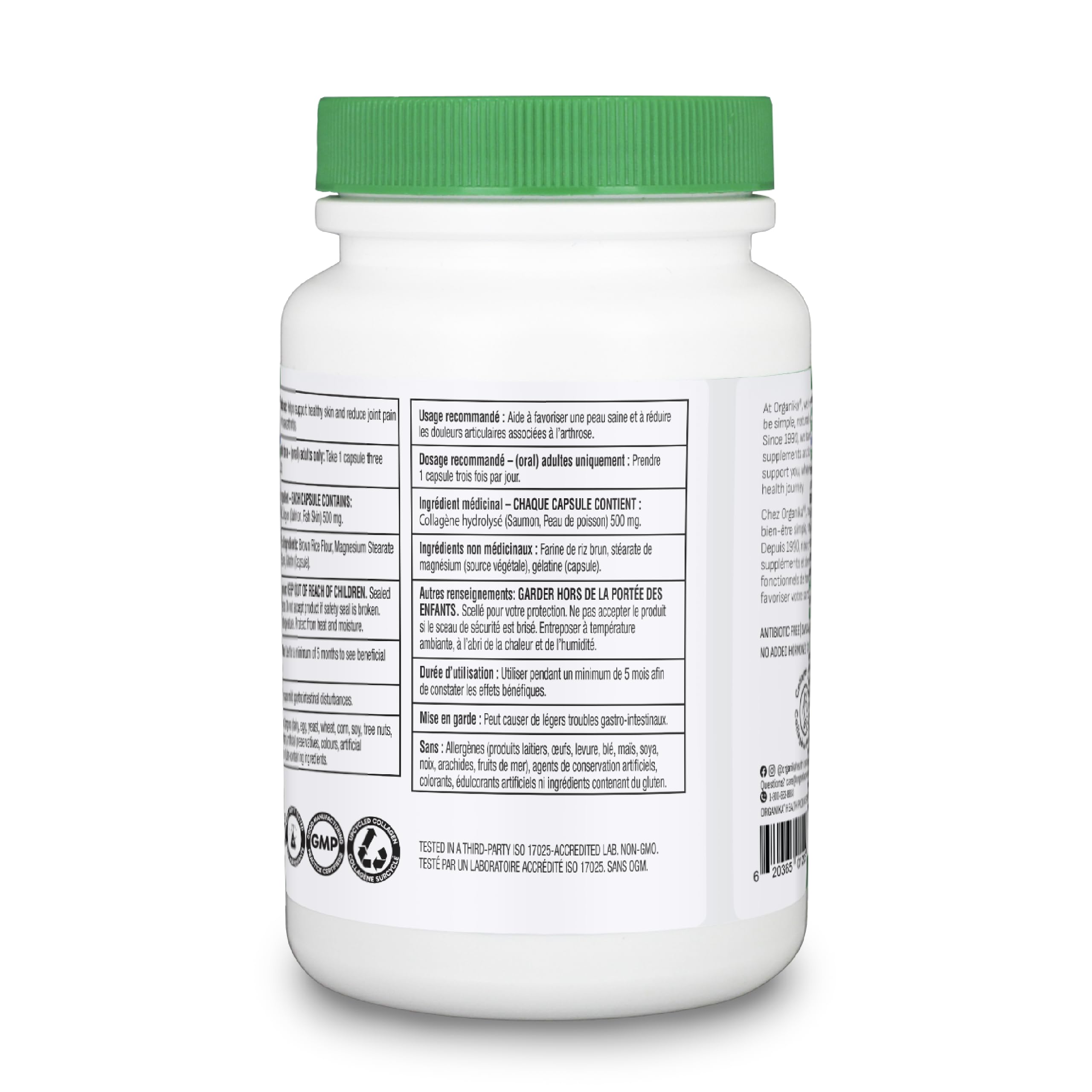 Organika Canadian-Made Marine Collagen Capsules - Salmon Collagen- Skin, Hair, and Nail Support - Premium Sourcing - 90 caps