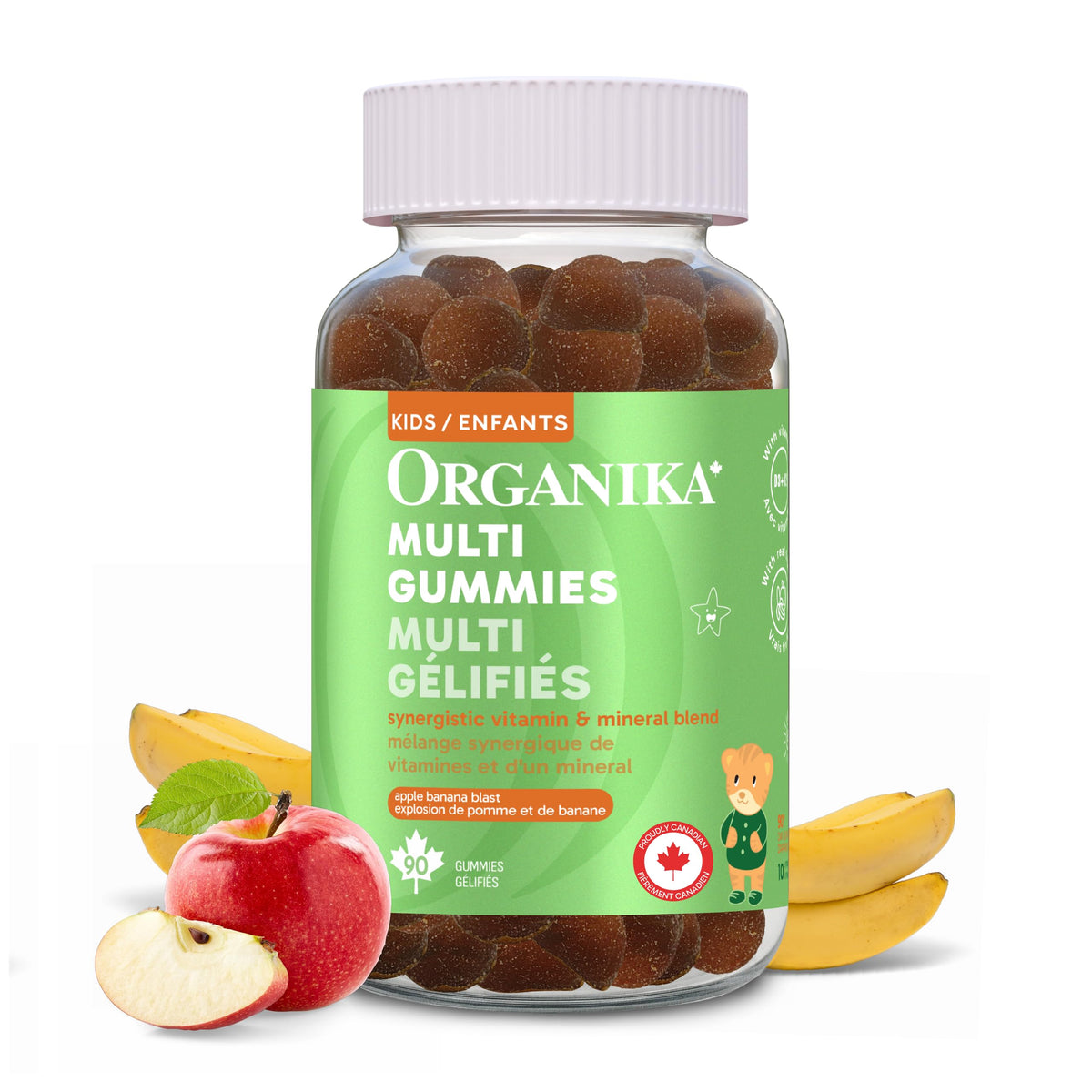 Organika Kids Multivitamin Gummies Apple Banana Flavour- Synergistic Vitamin and Mineral Blend, Supports Proper Nutrition, Immunity, Bone Health, and Overall Development- 90 gummies