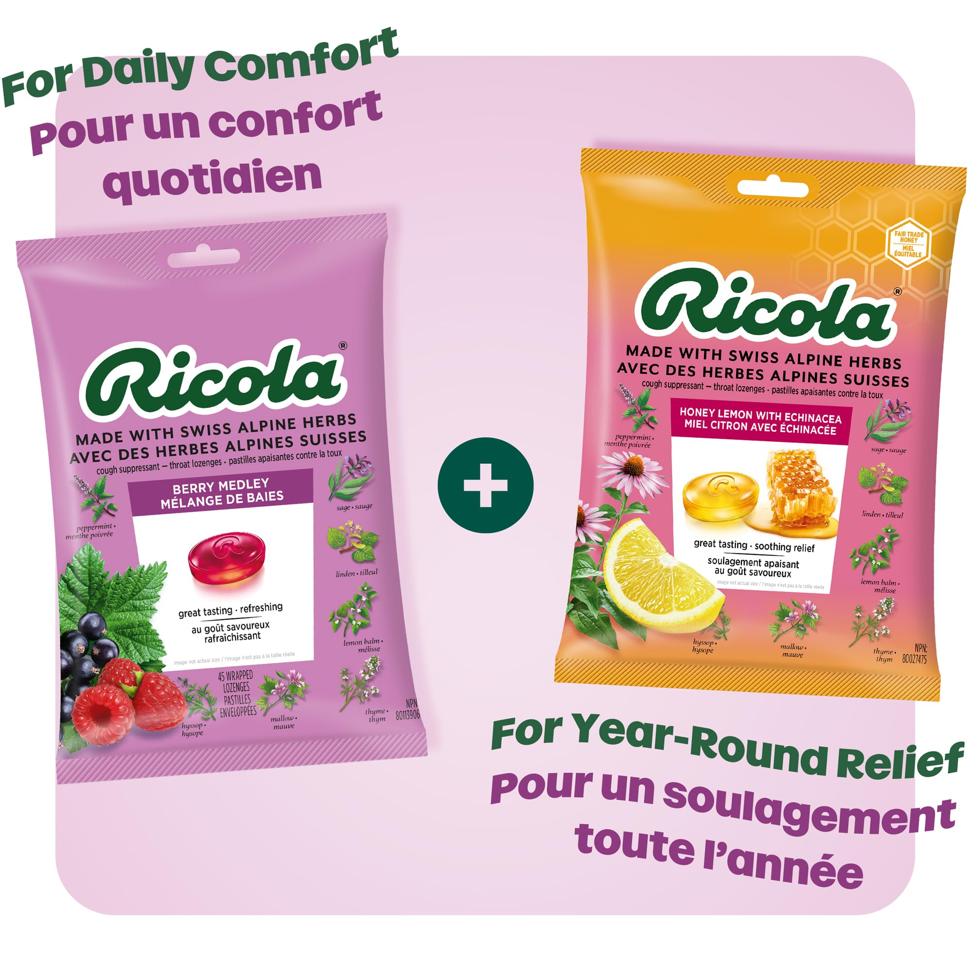 Ricola Berry Medley Herbal Cough Drops with Swiss Alpine Herbs and Low Menthol for Everyday Throat and Voice Care - 45 Count - Throat Lozenges with Low Sugar
