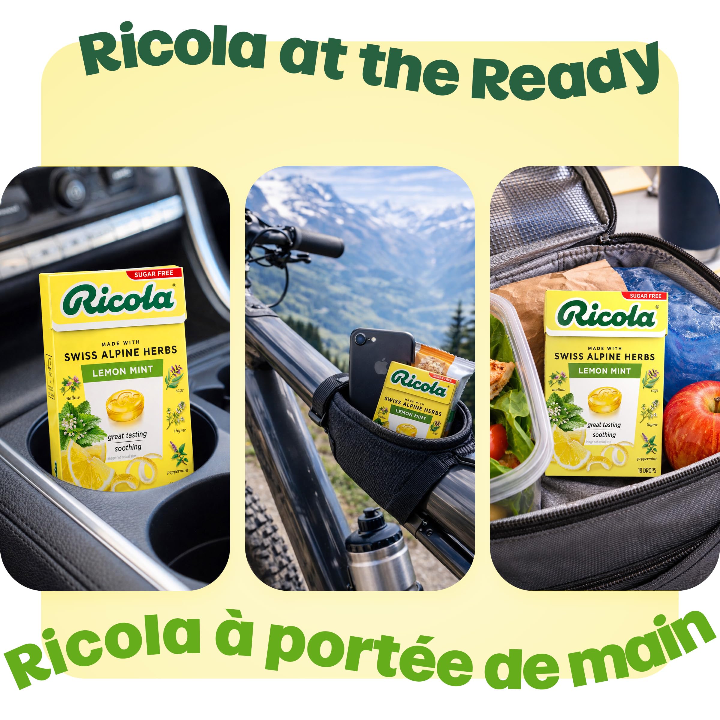 Ricola No Sugar Added Lemon Mint Herbal Cough Drops with Lemon Balm and Low Menthol for Everyday Throat and Voice Care - 18 Count - Throat Lozenges with No Sugar Added
