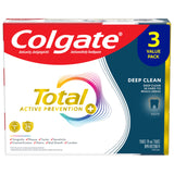 Colgate Total Active Prevention Plus Deep Clean Toothpaste, Anticavity Fluoride Toothpaste, Helps Clean Hard-to-Reach Areas and Freshens Breath, Mint, 3 Pack, 70 mL