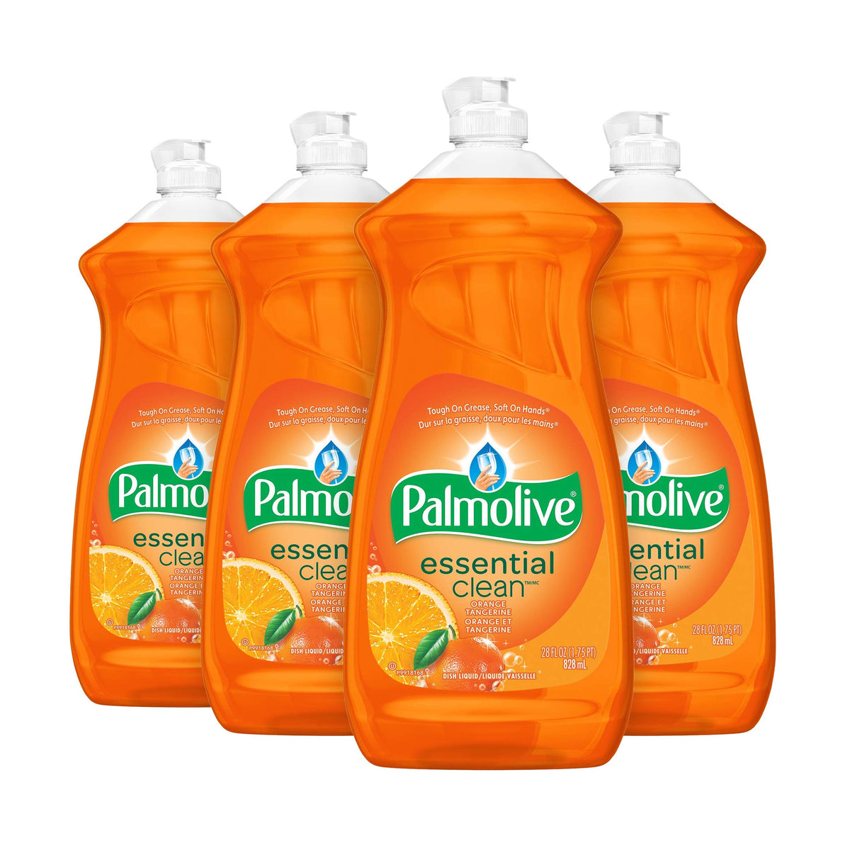 Palmolive Essential Clean Dish Soap Liquid - Orange Tangerine Scent 828ml, Pack of 4, Amazon Exclusive - Tough on Grease, Soft on Hands, Dishwashing liquid to Remove Food Particles & Grime
