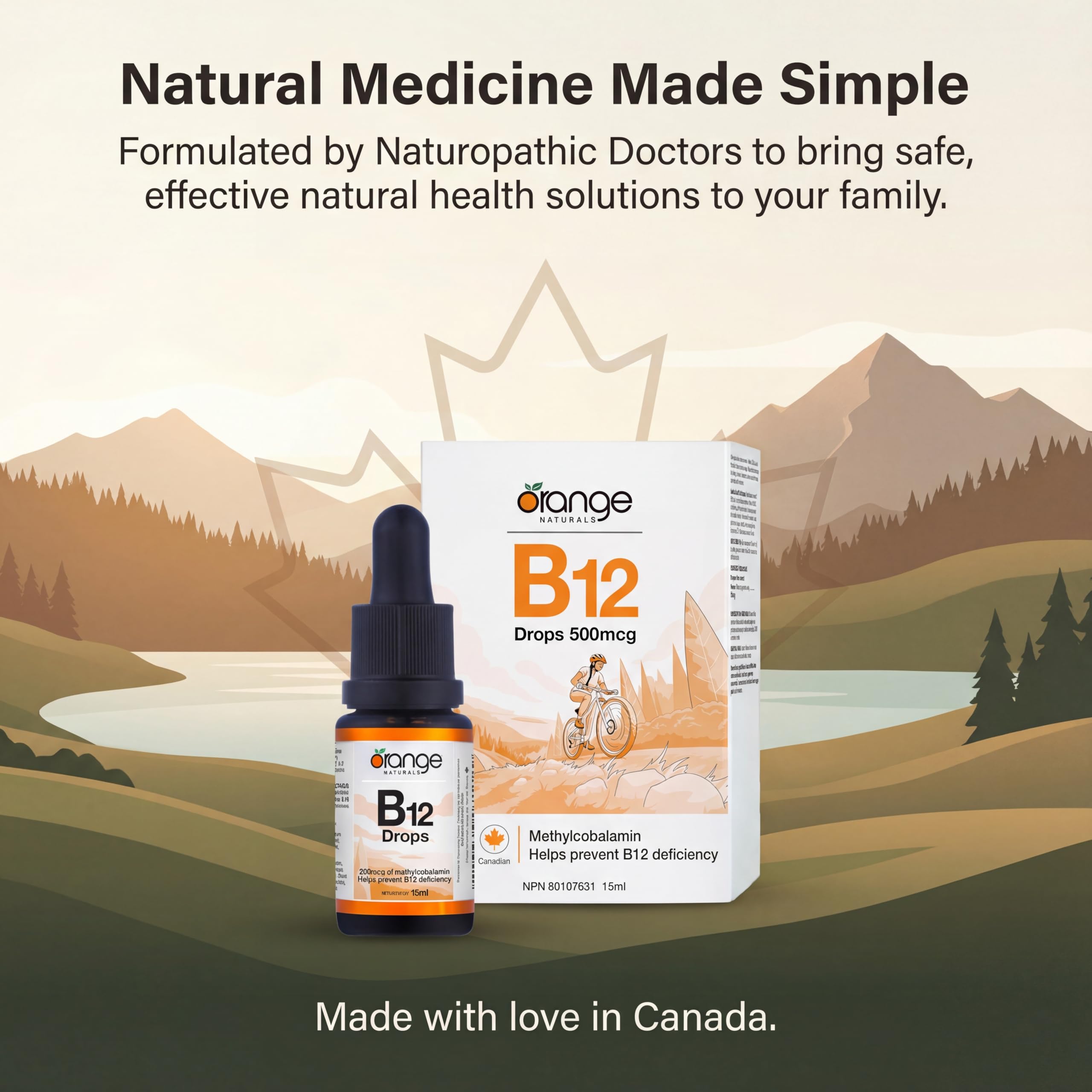 Orange Naturals Vitamin B-12 Liquid Drops, 15 ml, 300-Day Supply, Methylcobalamin 500mcg – Tasty Blueberry Flavor, Promotes Daily Vitality and Wellness – Vegan, Non-GMO, Made in Canada, Easy-to-Use