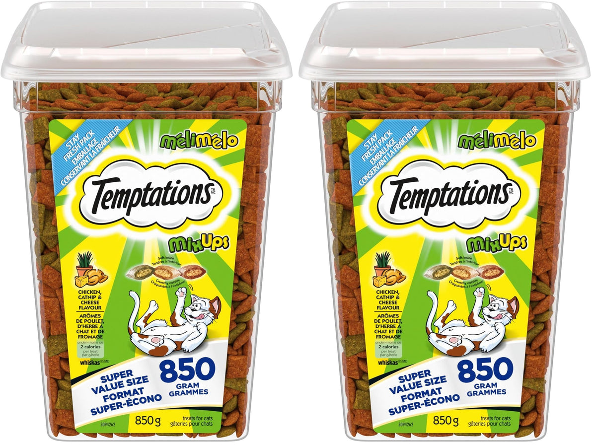 TEMPTATIONS Mix-Ups Adult Cat Treats Chicken, Catnip & Cheese Flavour, 850g Tub (Pack of 2)