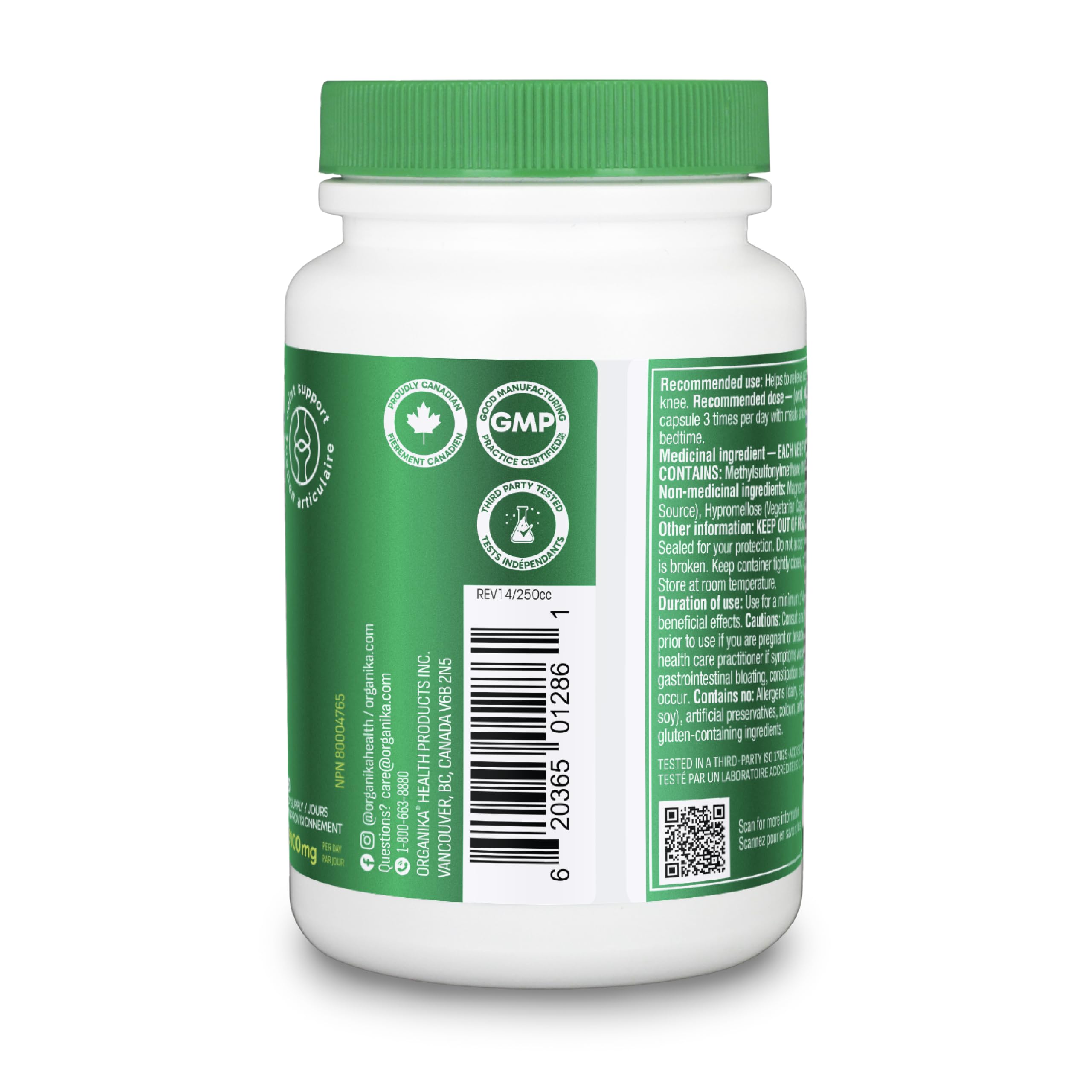 Organika MSM - Joint Support and Inflammation Relief Supplement | Supports Healthier Joints, Bones and Cartilage | Stronger Hair, Skin and Nails | Potent Antioxidant | 1,000mg of MSM - 90 vcaps