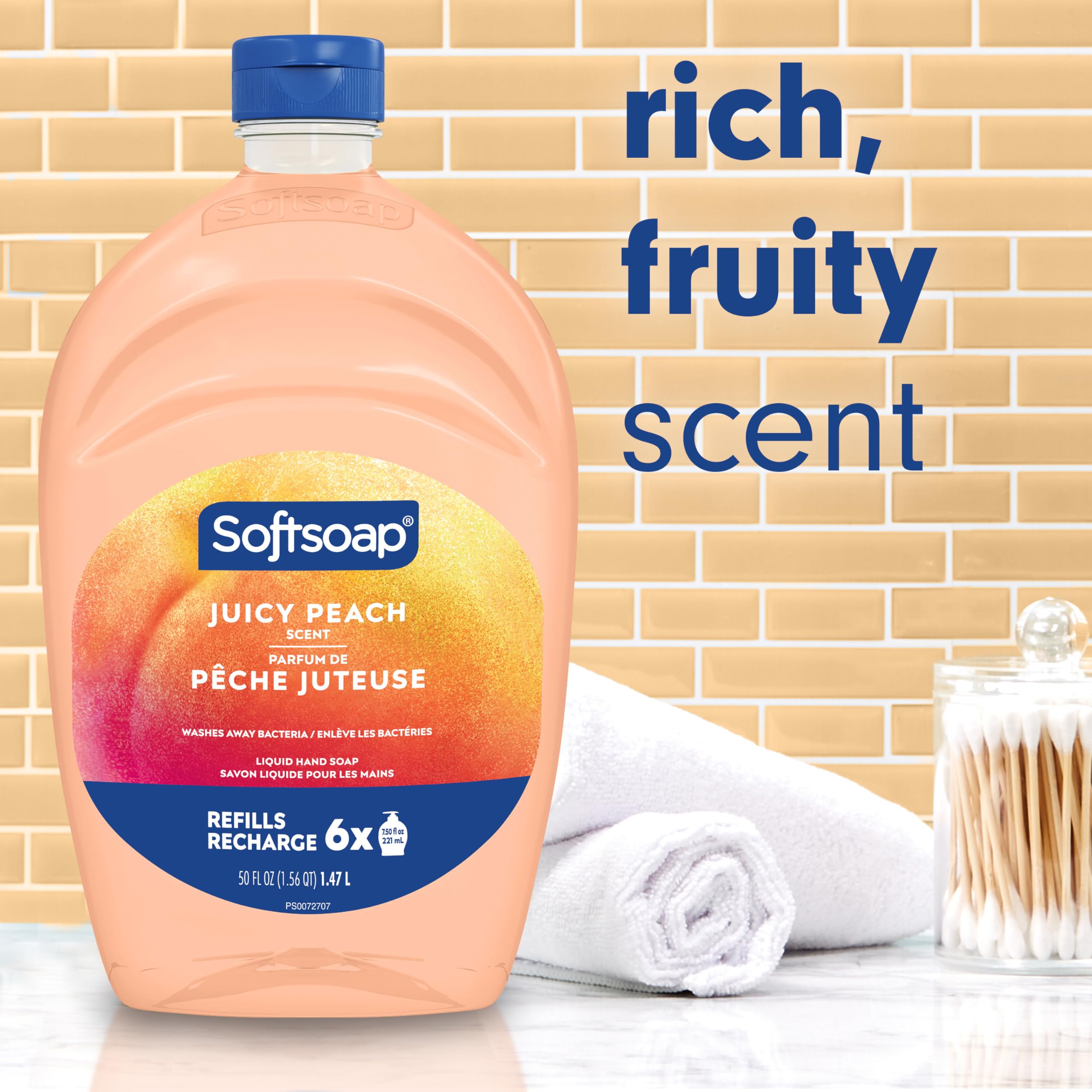 Softsoap Antibacterial Liquid Hand Soap Refill – Juicy Peach Scent, 50 oz – Moisturizing pH-Balanced Formula, Gentle on Skin, Deep Cleansing, Paraben Phthalate-Free – Ideal for Kitchen and Bathroom
