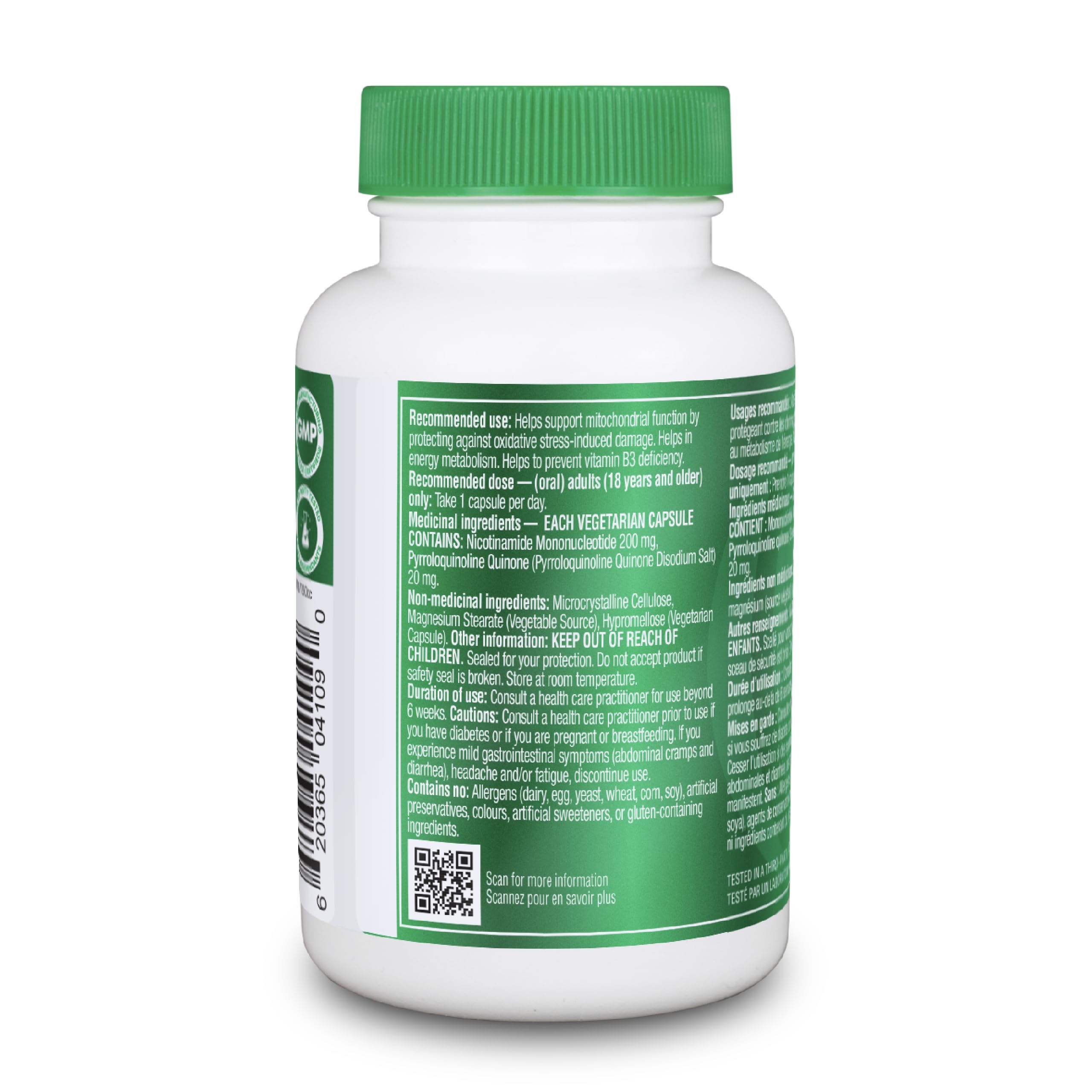 Organika Canadian-Made NMN + PQQ- Anti-Aging Support Supplement, Cellular Revitalization, Energy Metabolism, Cognitive Function- 60vcaps