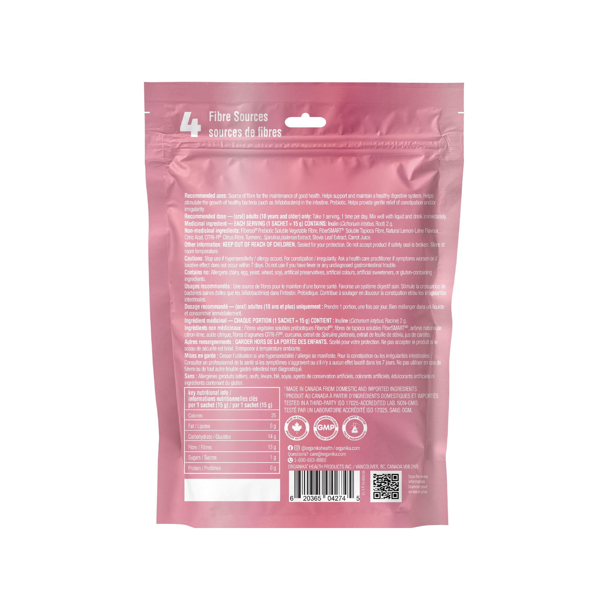 Organika Canadian-Made Belli Bliss Fibre | High Fibre Blend, 4 Diverse Sources of Fibre | Supports Digestive Health, Constipation Relief, Weight Control - Lemon Lime, 10 x 15g sachets