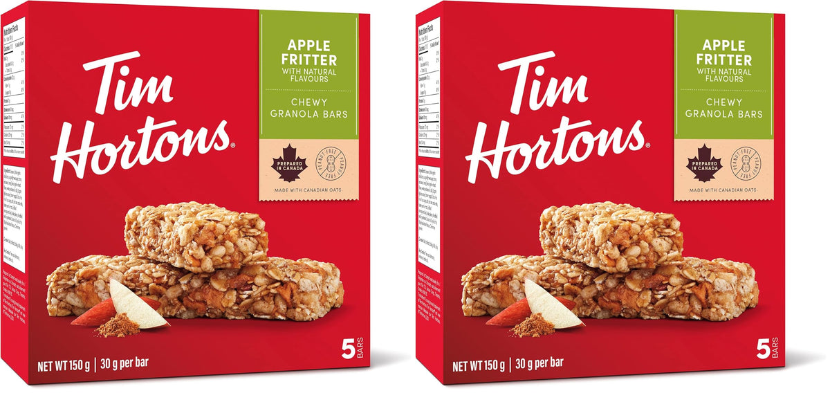 Tim Hortons Apple Fritter Granola Bars, Peanut Free, 5 Count, Imported from Canada) (Pack of 2)