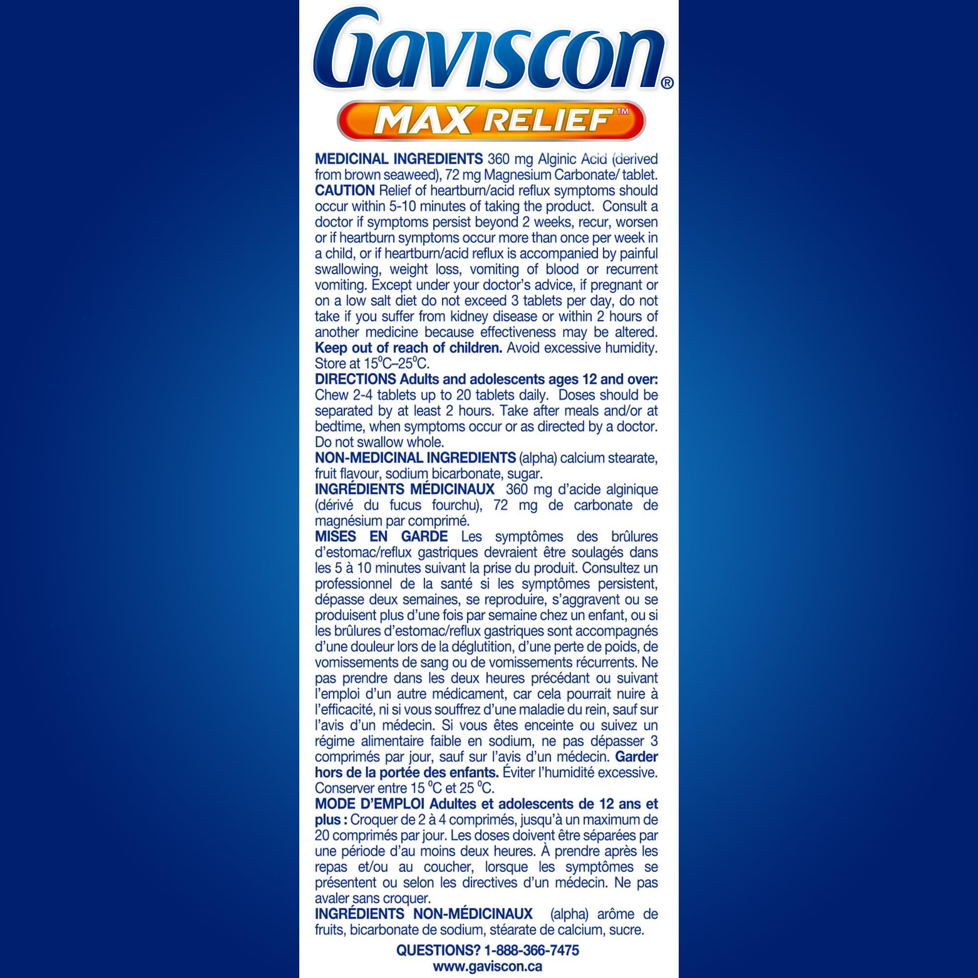 Gaviscon Max Relief Tablets - 50 Count - Chewable Foaming Antacid Tablets for Day and Night Heartburn Relief, Acid Reflux and GERD Relief, Berry Blend - Free of Aluminum, Lactose and Gluten