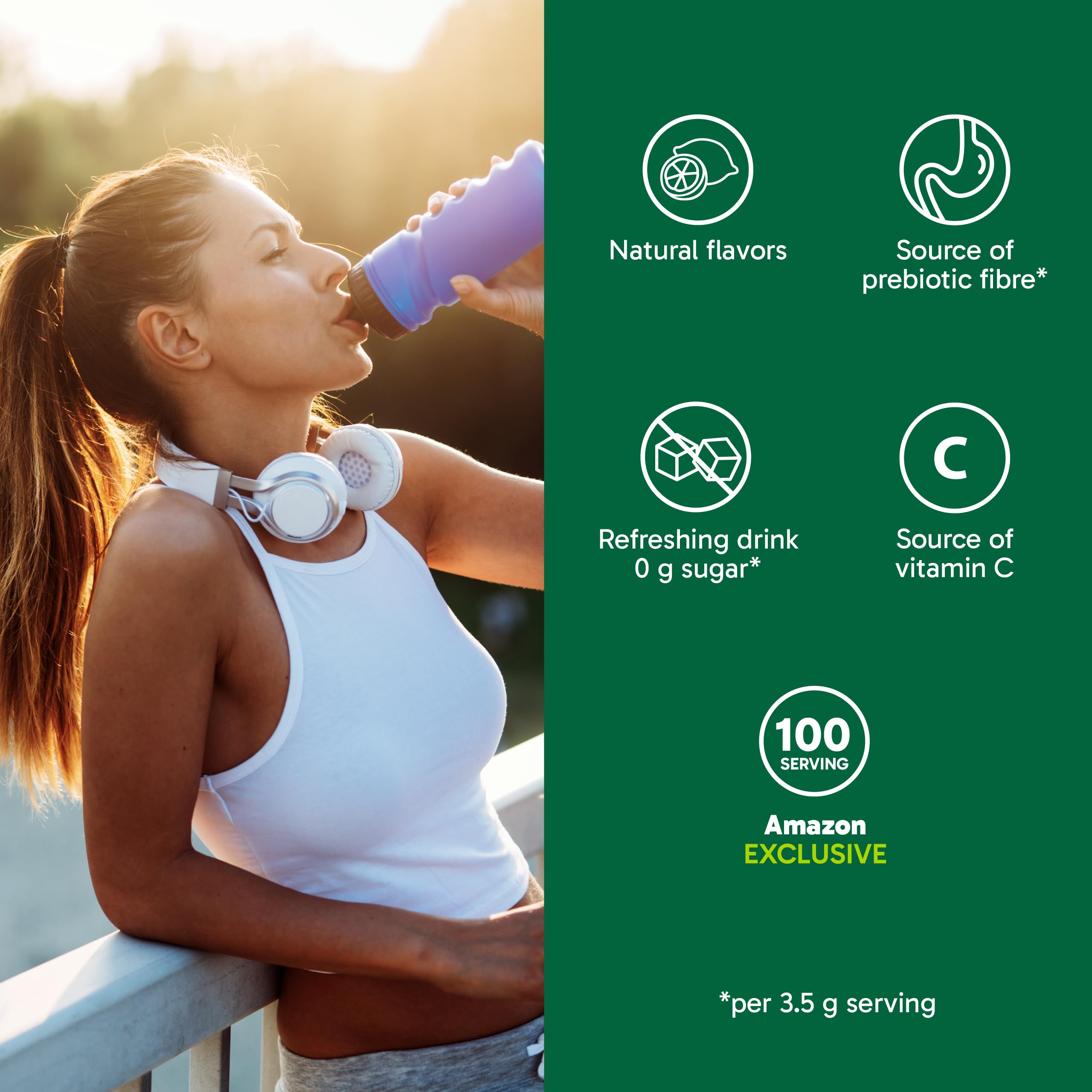 Organika Canadian-Made Electrolytes Powder with Vitamin C & Prebiotic Fibre - Sugar-Free Hydration Drink Mix - Classic Lemonade - 350 g - 100 servings