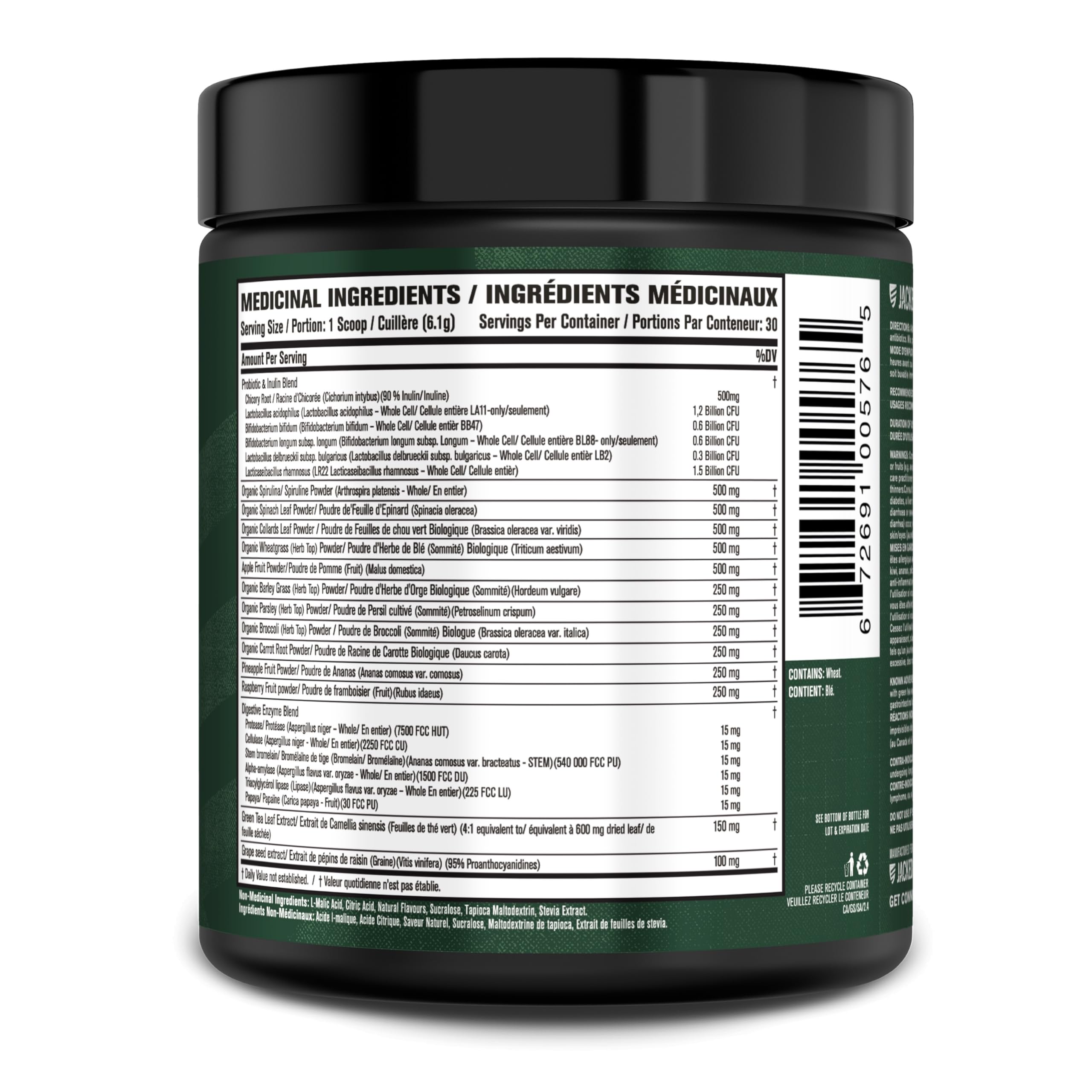 Jacked Factory Greensurge Green Superfood Powder - Greens Drink w/Spirulina, Wheat & Barley Grass, Organic Greens - Green Tea Extract, Probiotics & Digestive Enzymes - 30 Servings, Sour Apple