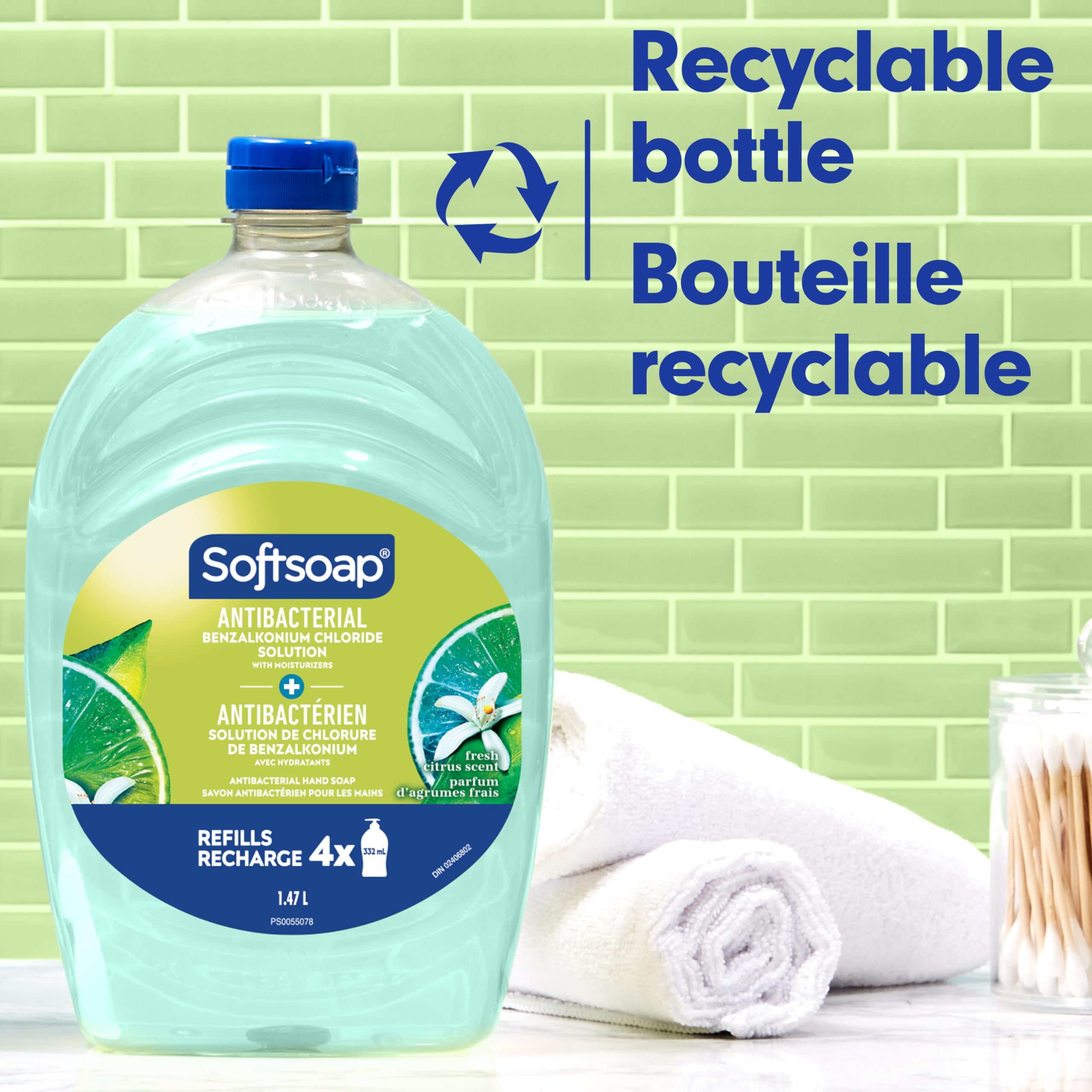 Softsoap Antibacterial Liquid Hand Soap with New Easy Pour Spout, Kitchen and Bathroom Hand Soap, Fresh Citrus Scent, 1.47 L Refill