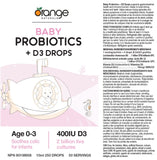 Orange Naturals - Baby Probiotics + D3 Drops 10 ml 50-Servings - Reduce Symptoms of Colic and Support Immunity - Upset Stomach Relief, Bone and Baby Teeth Health 400IU D3