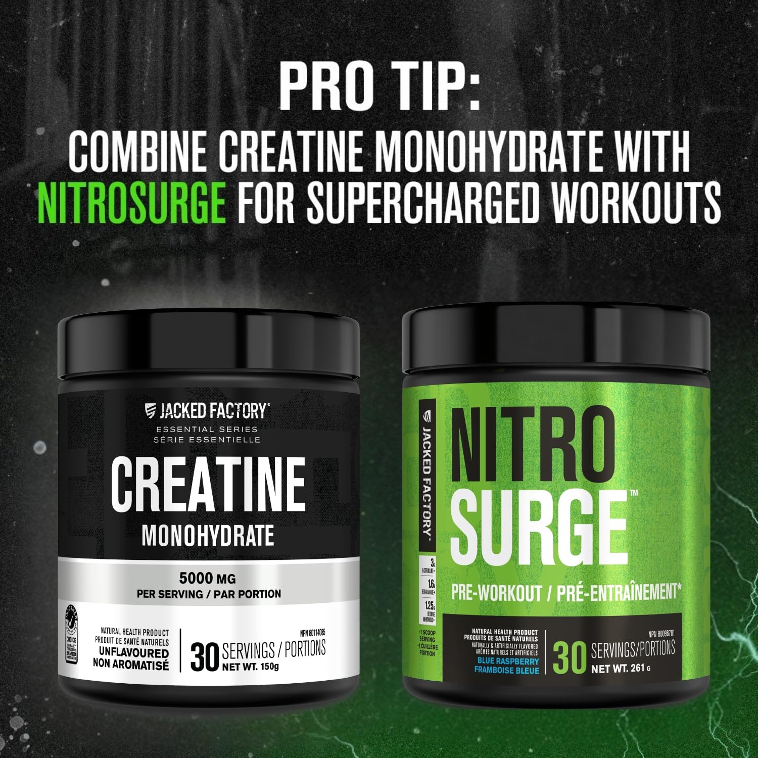Jacked Factory Creatine Monohydrate Powder 150g - Canadian-Owned Informed Choice Certified Supplement for Increased Muscle Mass*, Improved Strength, Power, & Performance** - 30 Servings, Unflavored